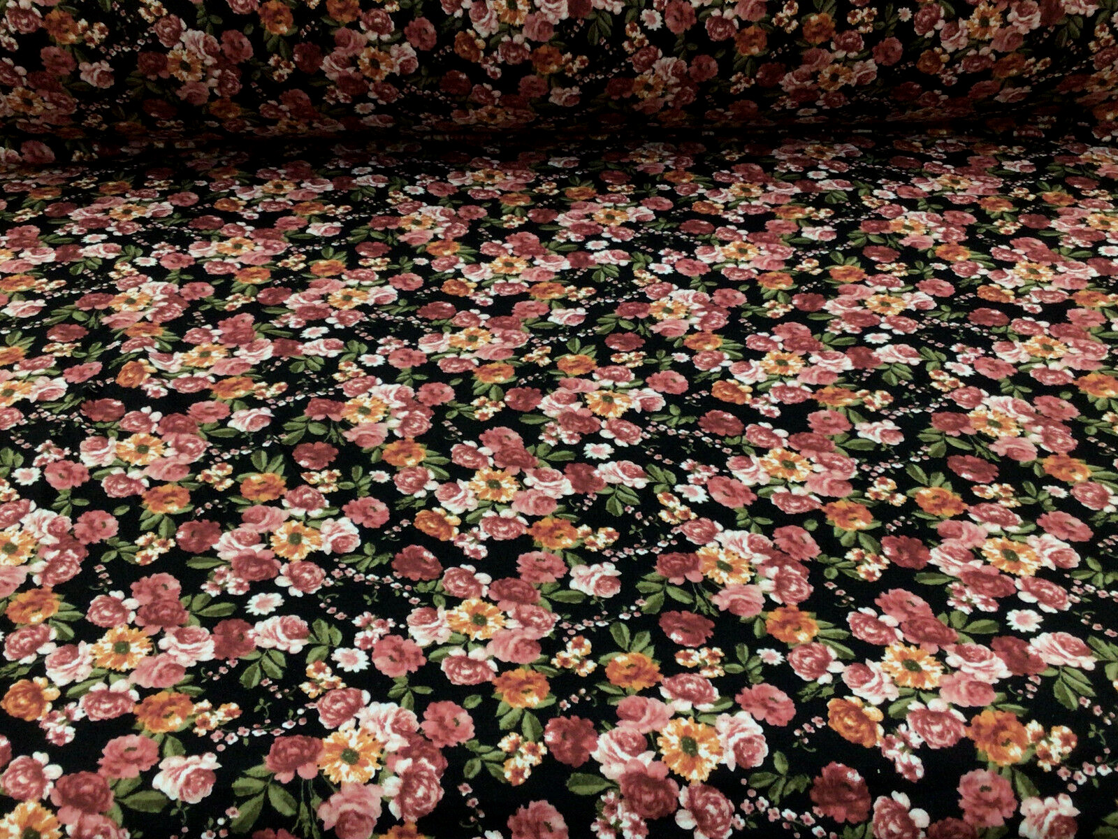 Double Brushed DTY Floral Spandex Stretch Apparel Fabric Black Mauve Orange M213