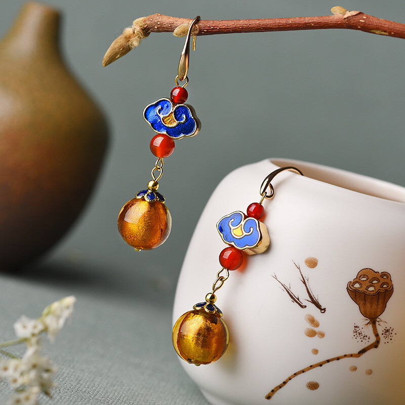 China Agate/Cloisonne/Coloured Glaze Ruyi Tibetan Style Vogue Earbob Earrings