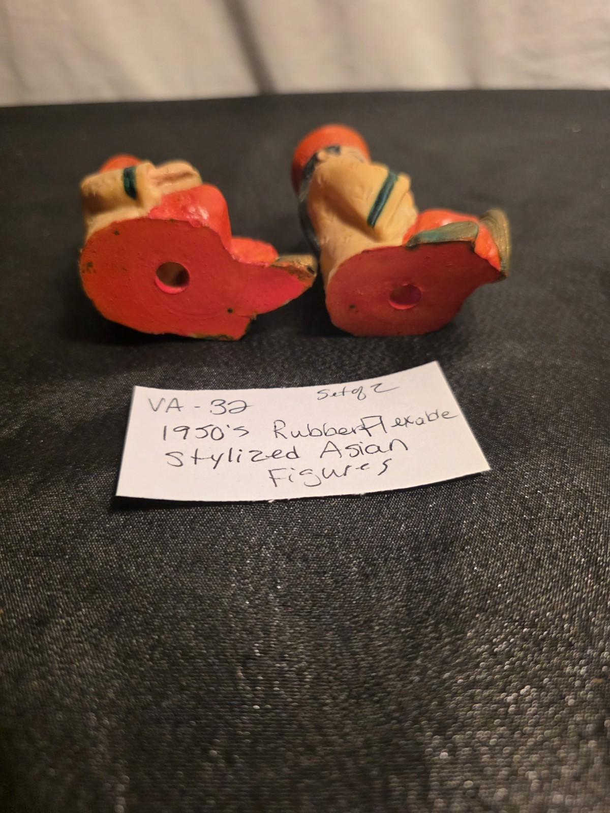 1950s Flexable Rubber Stylized Asian Figures Hand Painted 3″tall