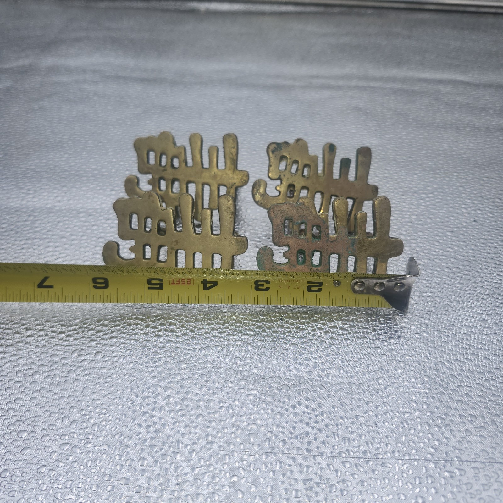 4 Vintage Chinese Character Drawer Brass 3″ Pull Drawer 2″ furniture Asian