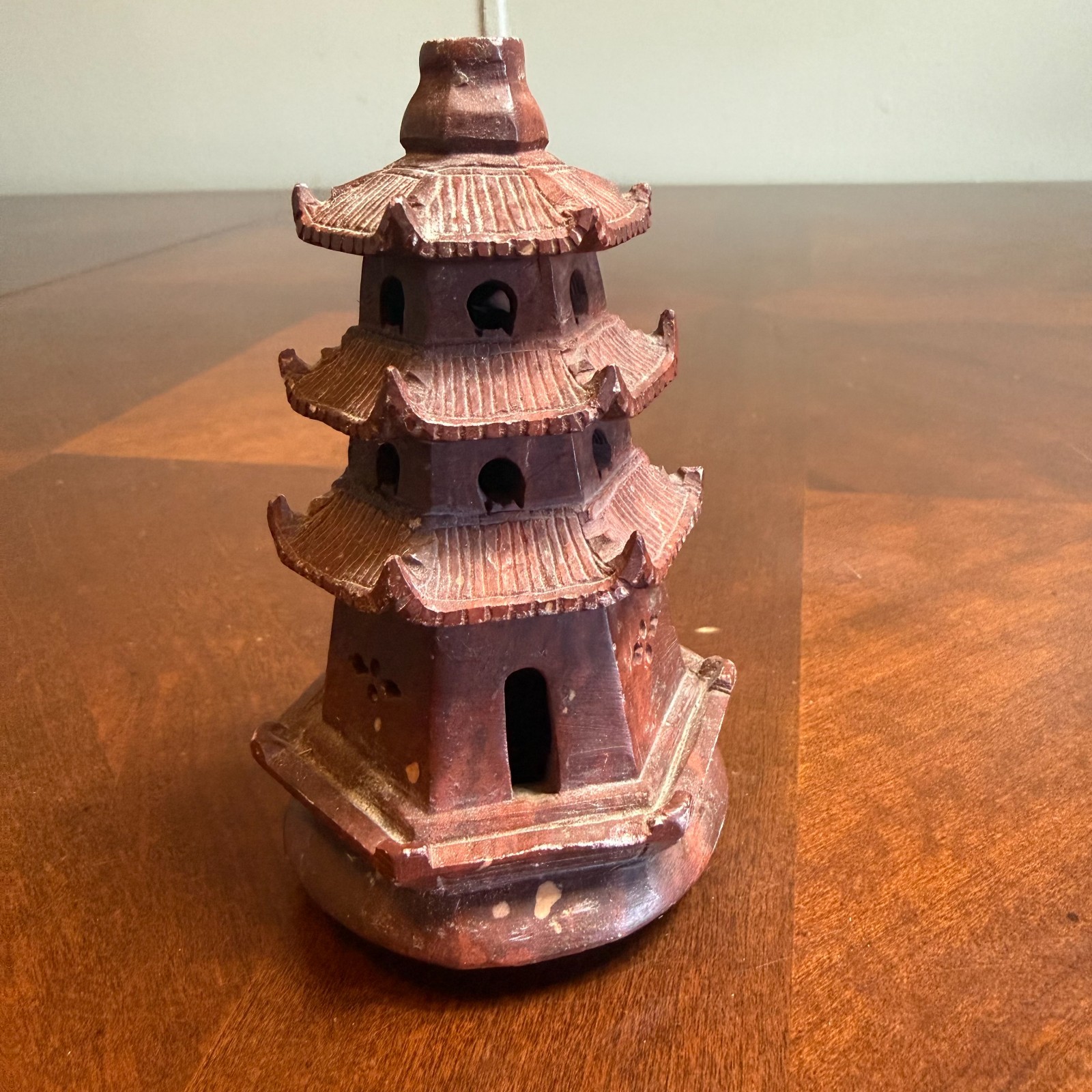 Vintage Asian Pagoda Soapstone Carved Tower Statue Miniature Figurine Decor