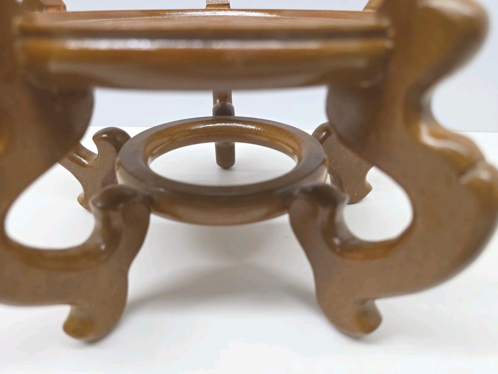 Carved Wood Plant Stand Display Honey Brown Vase Fish Bowl Oriental 9.5″