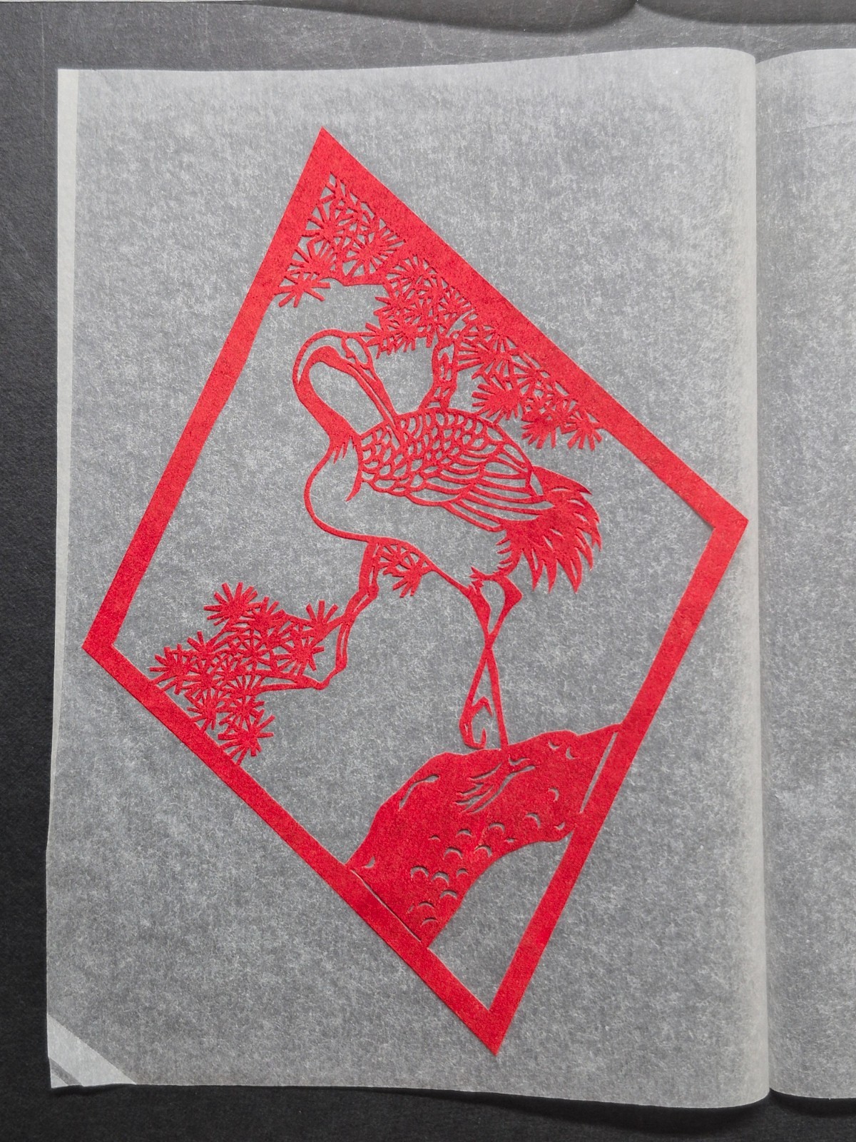Unused Set of 6 Chinese Folk Art Paper cuts Crane (Hè) Designed
