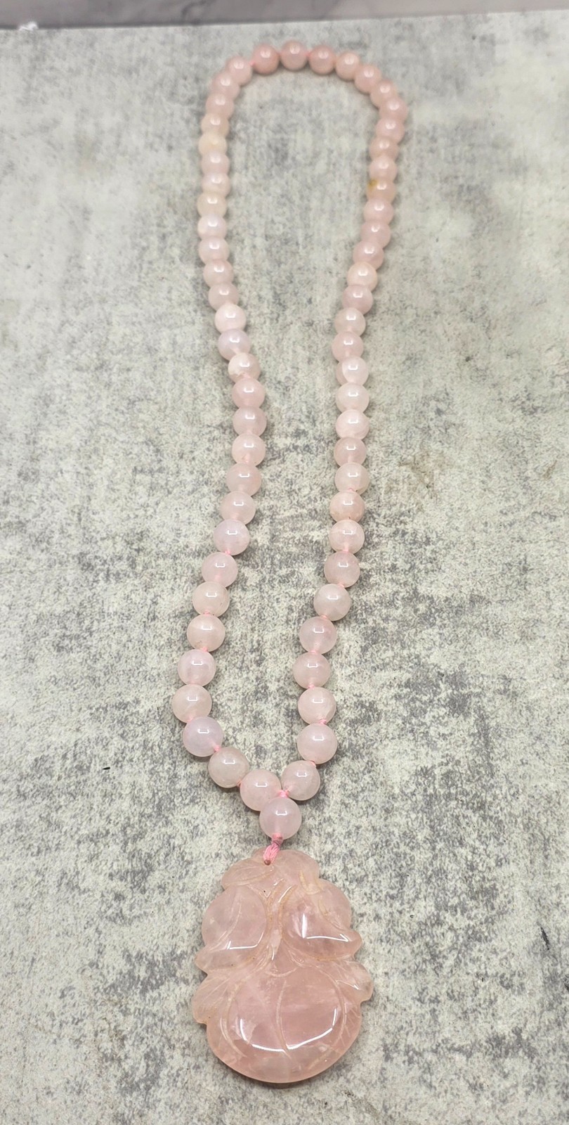 Chinese Style Rose Quartz Lotus / Peony Pendant Necklace – Spiritual Love Stone