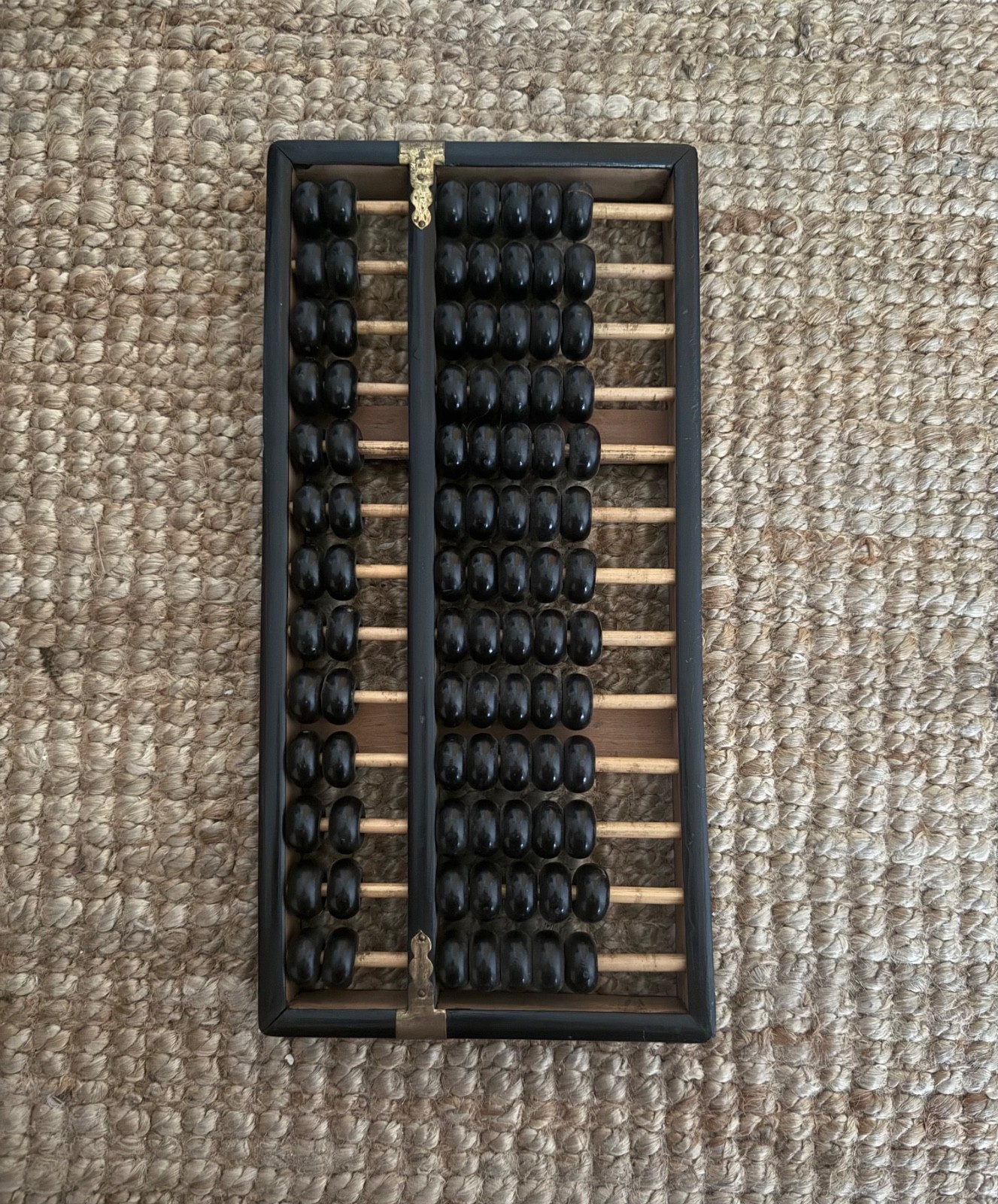 Vintage Chinese Lotus Flower Brand Wood Wooden Abacus Brass Accents 12″x6″