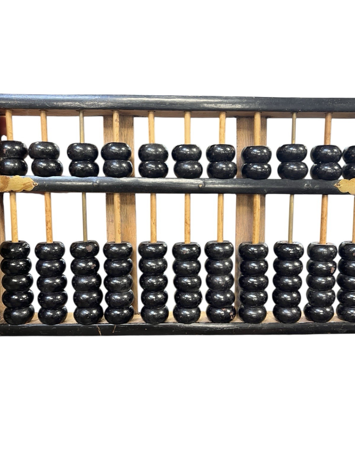 Vintage Chinese Abacus Suanpan Lotus Flower Wood Brass PRC 1960s