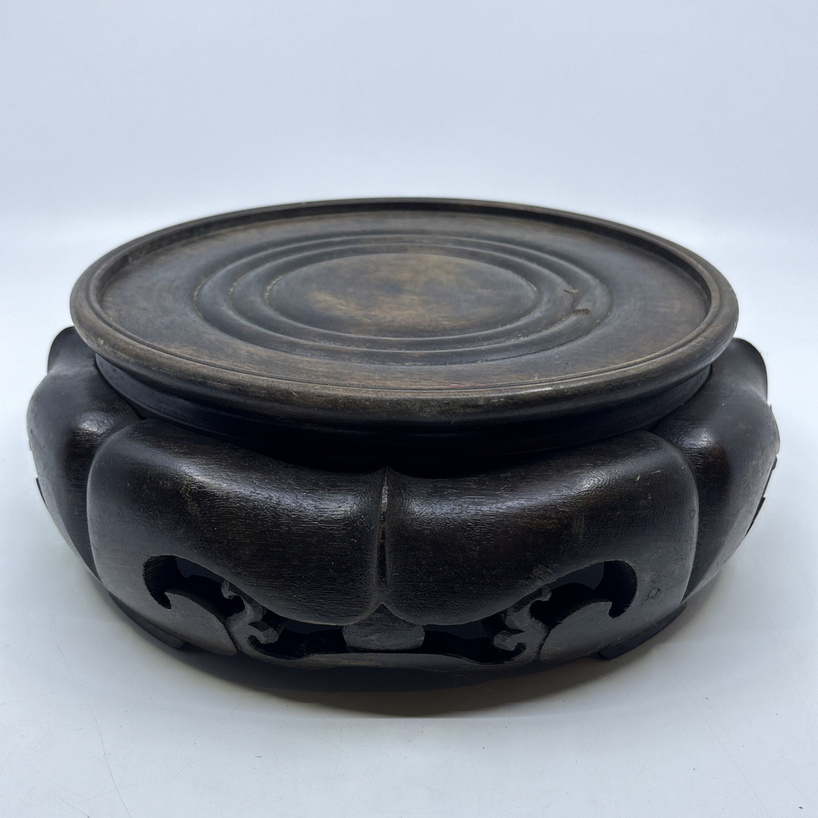 Vintage Chinese Wood Display Stand Vase Plant Asian Lamp Base Round