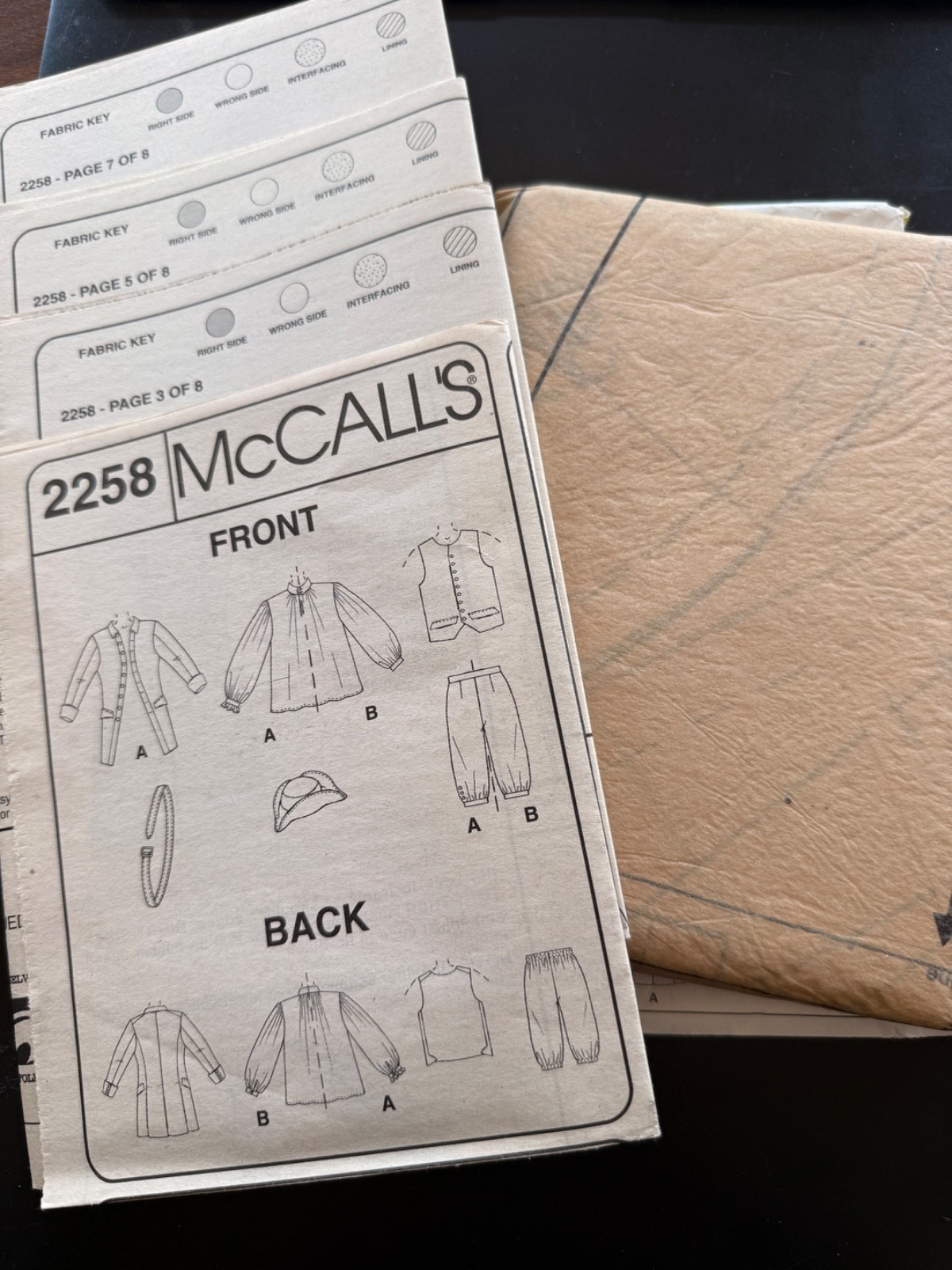 New McCalls 2258 Revolutionary Costume Cosplay Jacket Shirt Pants Vest, 40 42 44
