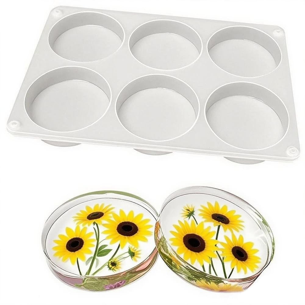 Resin Large Coaster Molds 6-Cavity Deep Round Silicone Molds for Resin