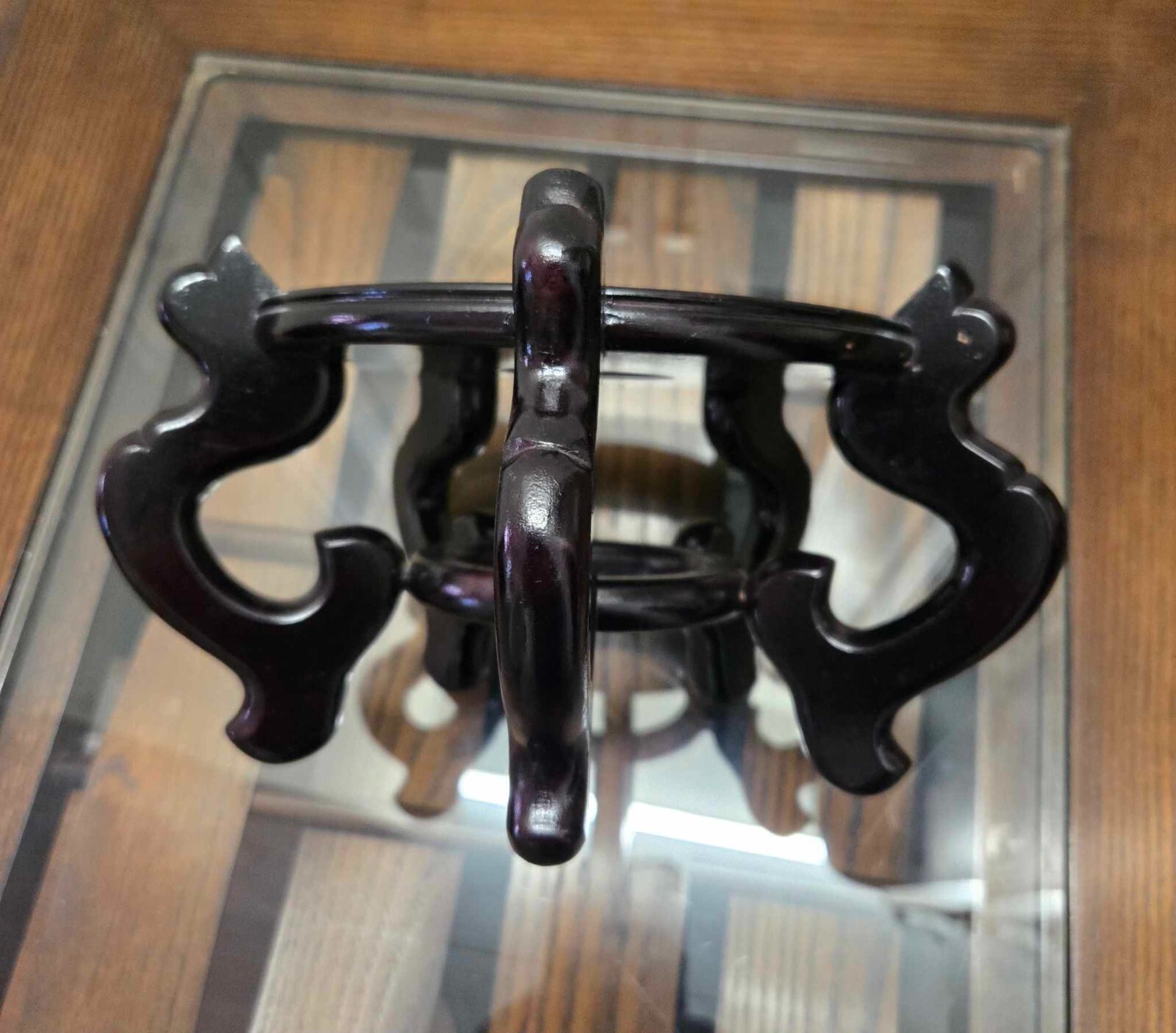 Chinese Wood Carved Display Stand Footed Pedestal For Koi Fish Bowl 5 1/2