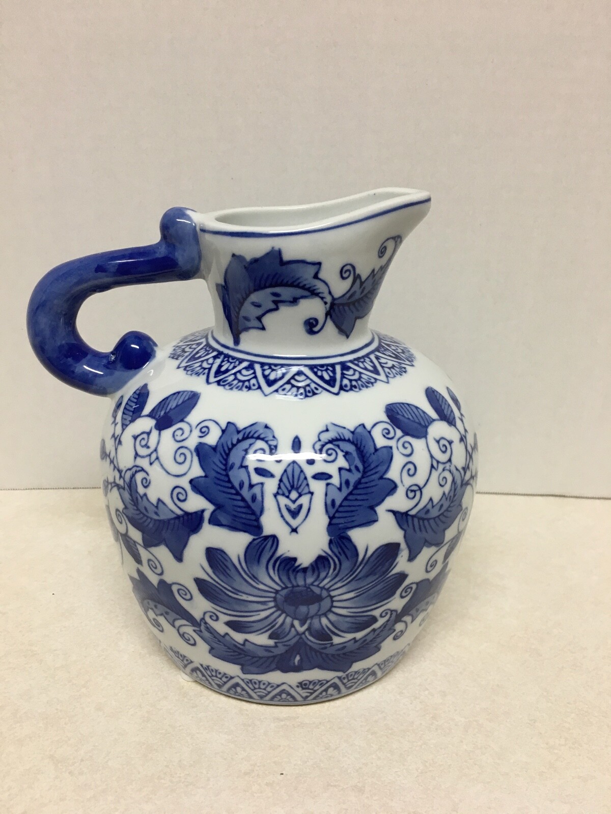 VTG Porcelain Cobalt Blue/White Chinese Floral Pitcher