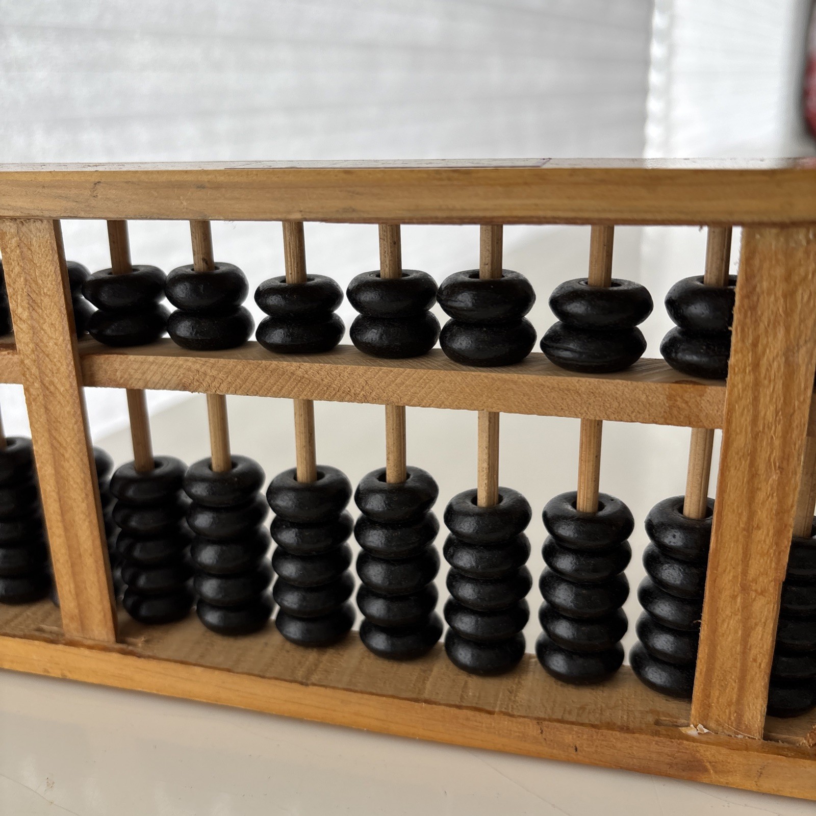 Vtg Chinese Abacus 91 Black Beads 13 rods 9.5×4” wood wooden Small