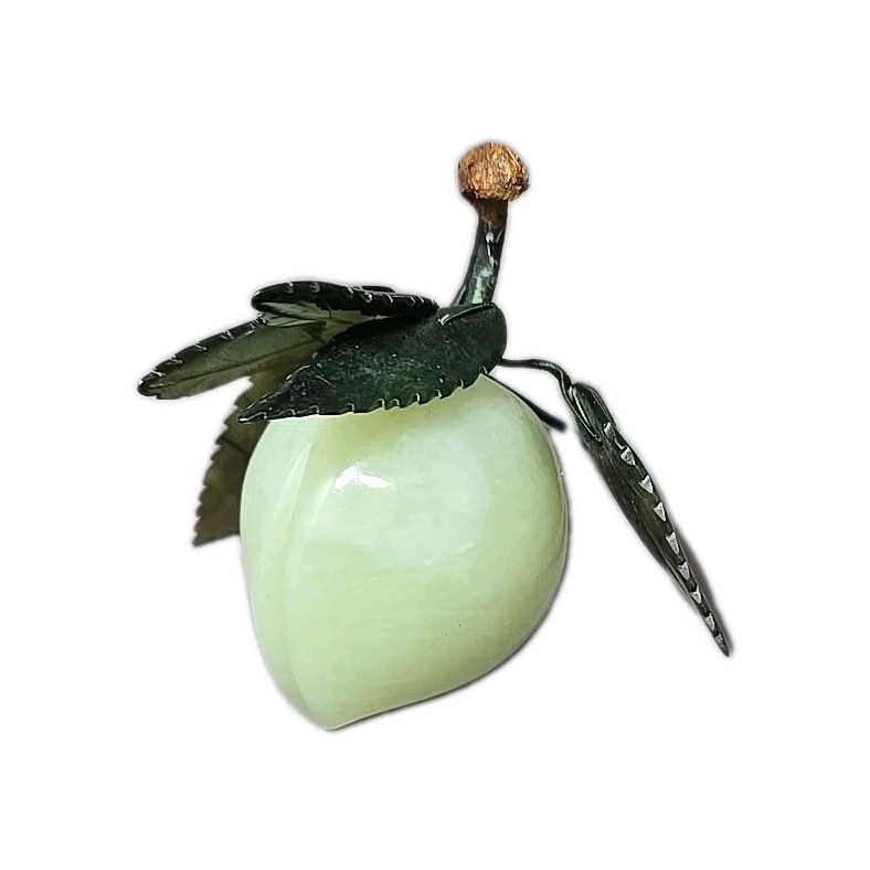 Vintage Chinese Jade Apple Stone Leaves Carved Green Tabel Decor
