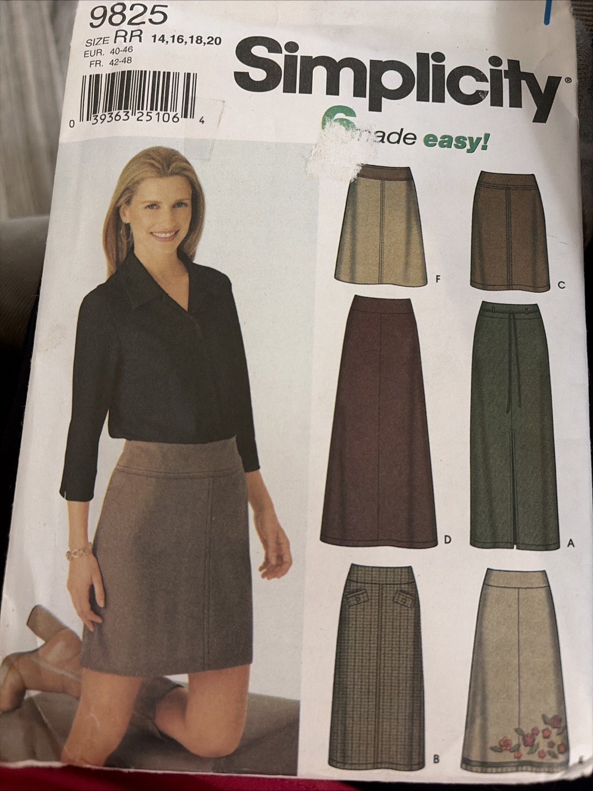 Simplicity Skirt Sewing Pattern 9825 Size RR 14 16 18 20 UNCUT