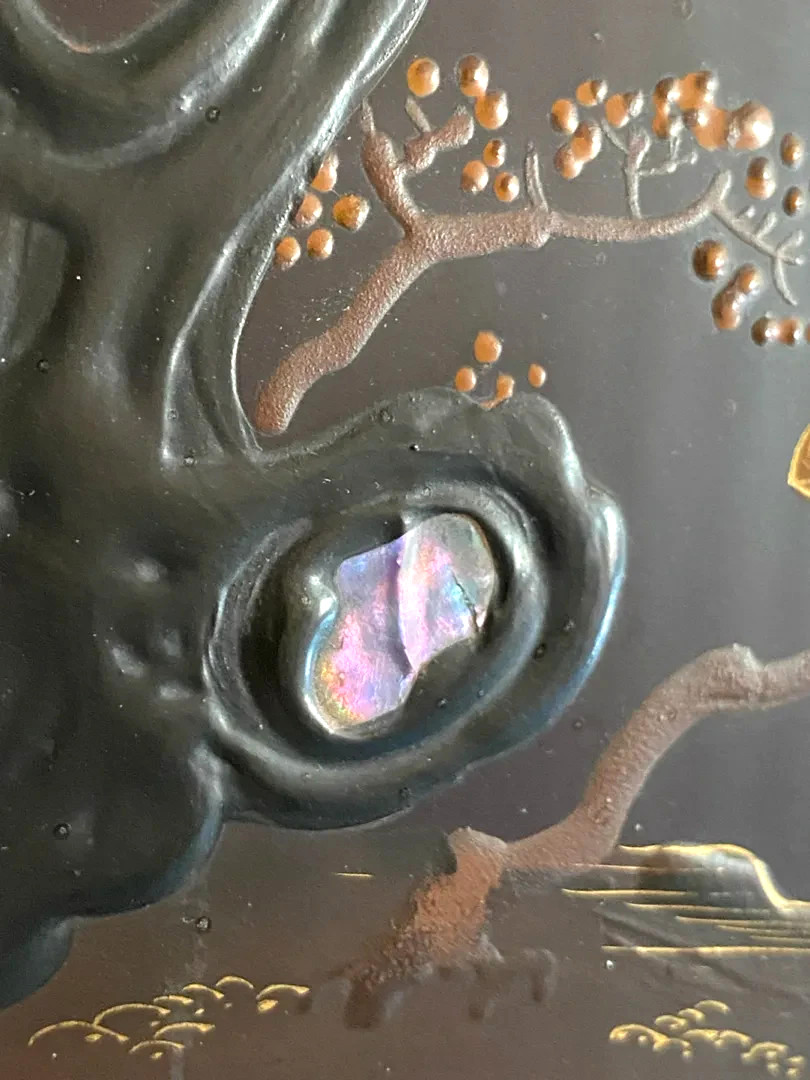 Vintage Black Lacquer &Mother of Pearl Japanese? Asian Art 2 Wall Panels 36″x17″