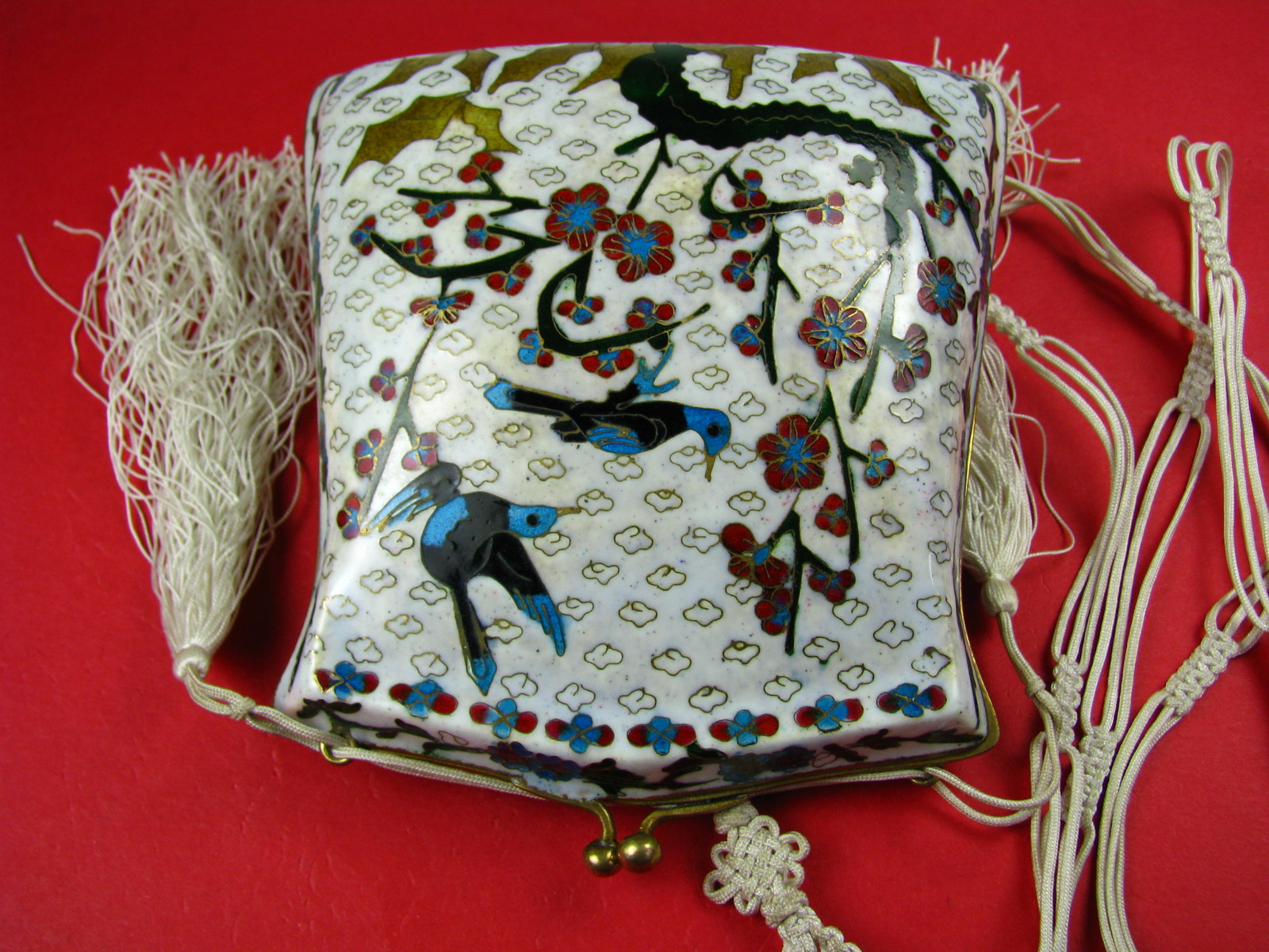CHINESE CLOISONNE ENAMEL BRASS PURSE HANDBAG CHAMPLEVE ENAMEL Asia China c1900’s