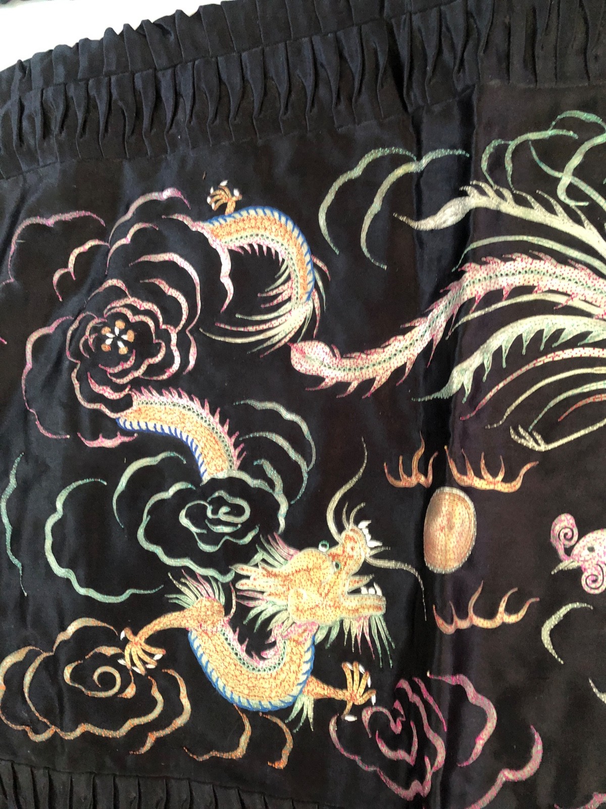 VINTAGE CHINESE SILK EMBROIDERED PILLOW SHAMS SET OF 2