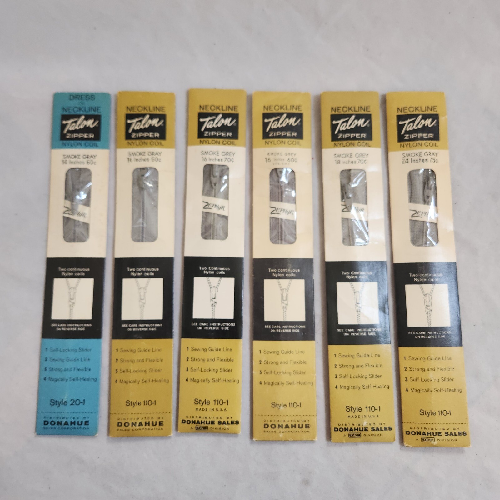 VTG Talon Smoke Gray Zippers Lot of 6, 14-24” Nylon Coil Dress Neckline USA NOS