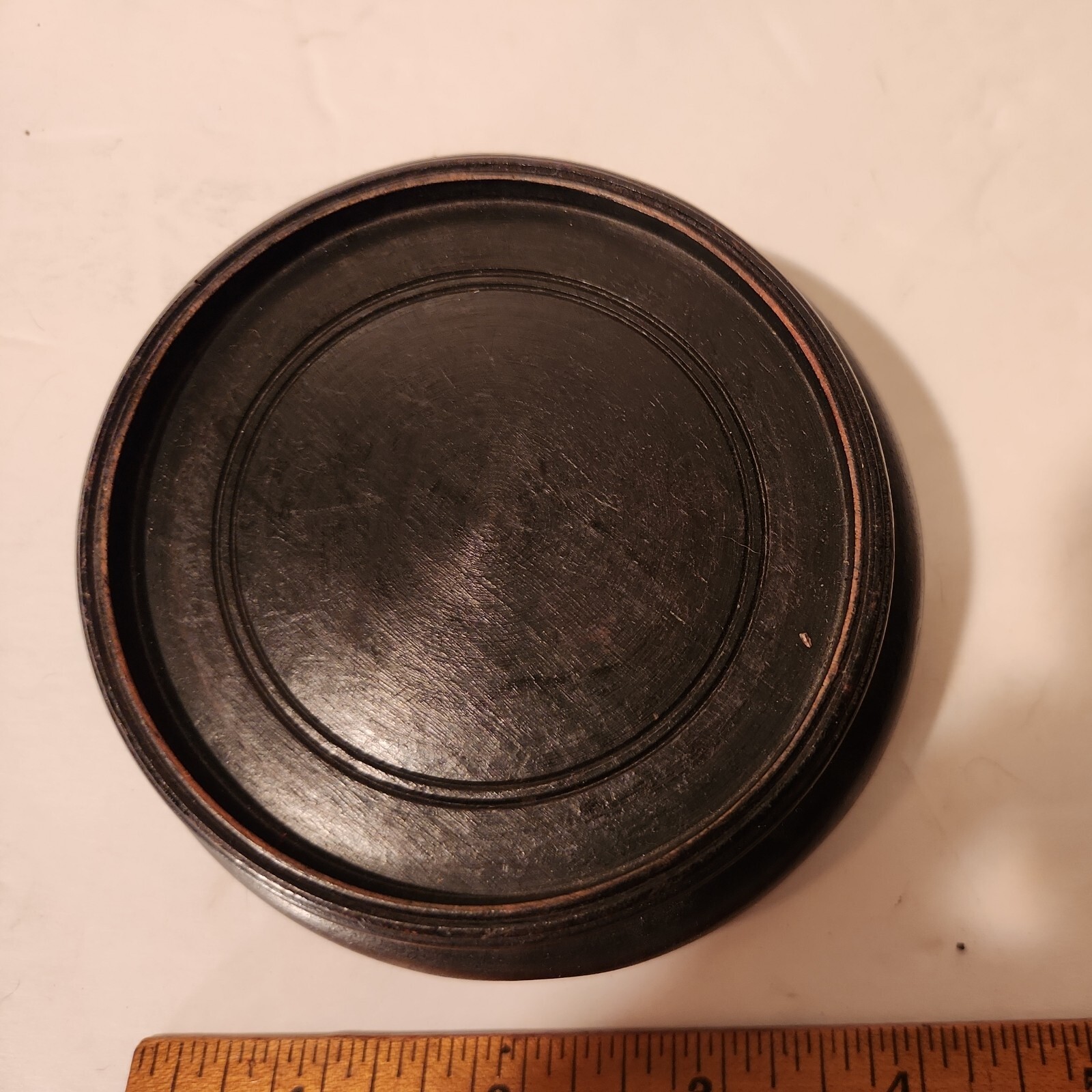 CHINESE ASIAN TEAK WOOD DARK COLOR VASE ROUND STAND 4.25″, 3.25″ INSET EXCELLENT