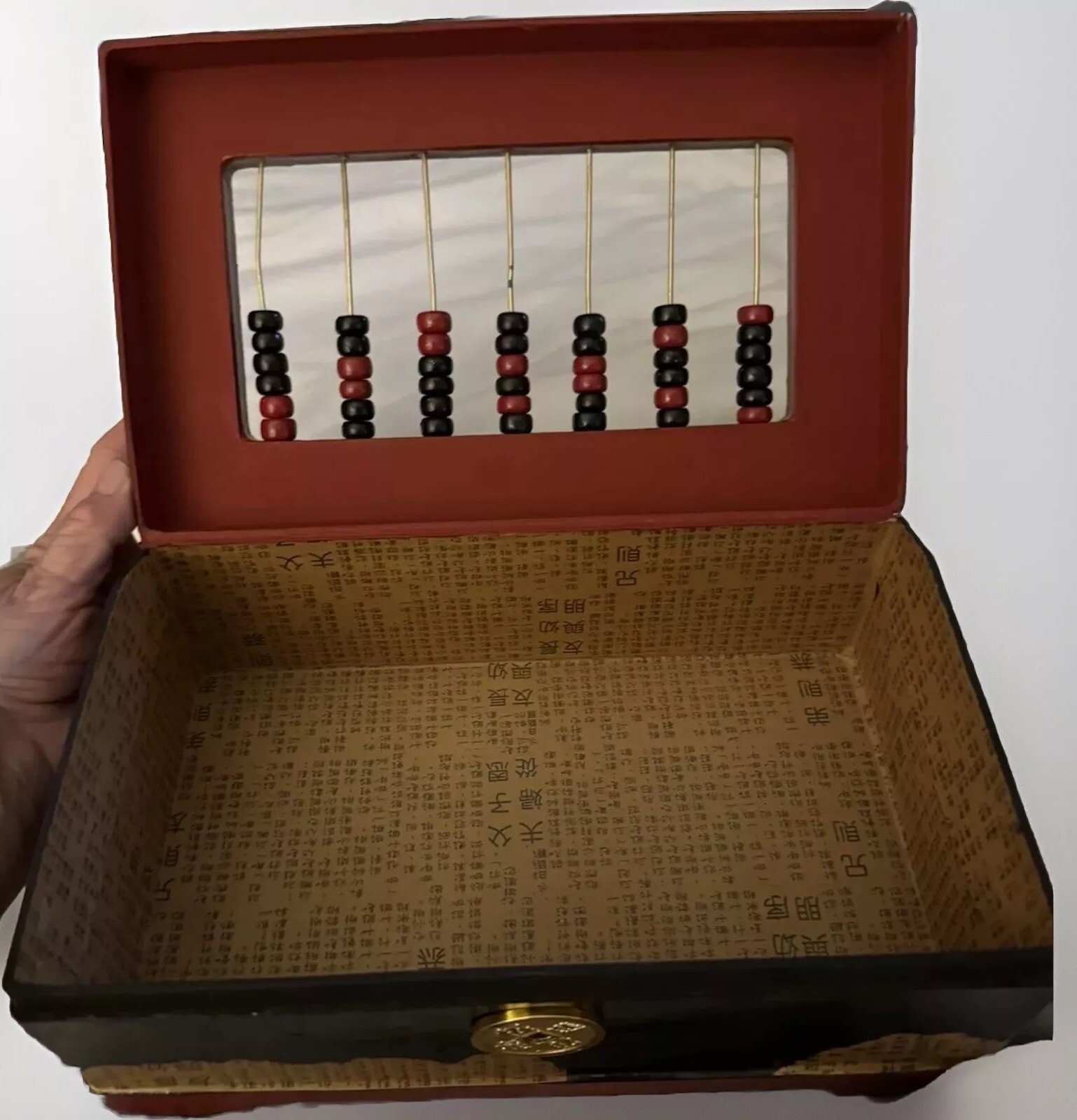 Vintage Black Made in Philippines Wooden Abacus Storage Box Wood. Beads.