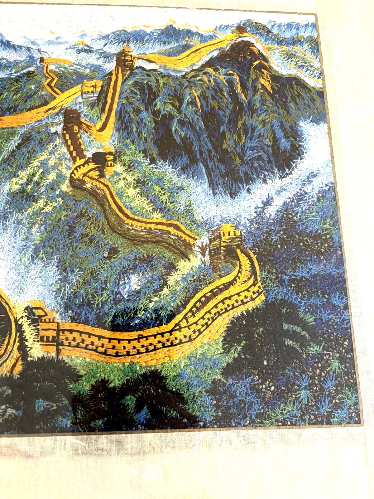 Chinese Asian 100% Silk Tapestry Embroidery Great Wall Plexiglass Mount