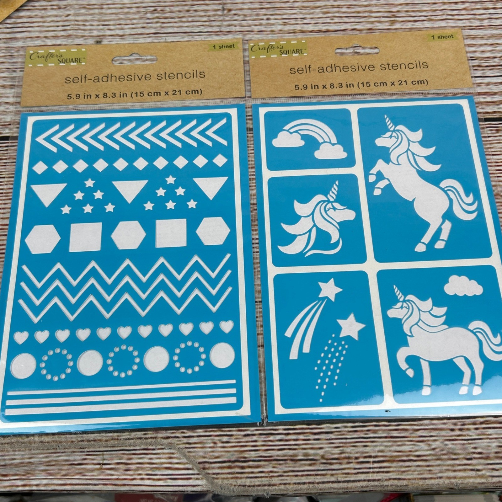 Crafter’s Square Self-Adhesive Stencils 2 Pack Unicorn Geometric 5.9×8.3 237411