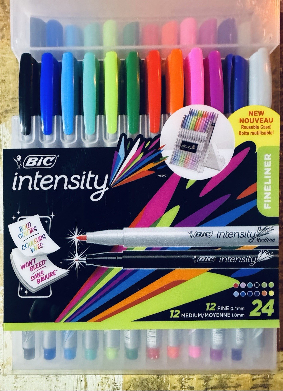 BIC Intensity Fineliner Marker Pens Fine 0.4mm, Medium 1.0mm, 24-Pack NEW