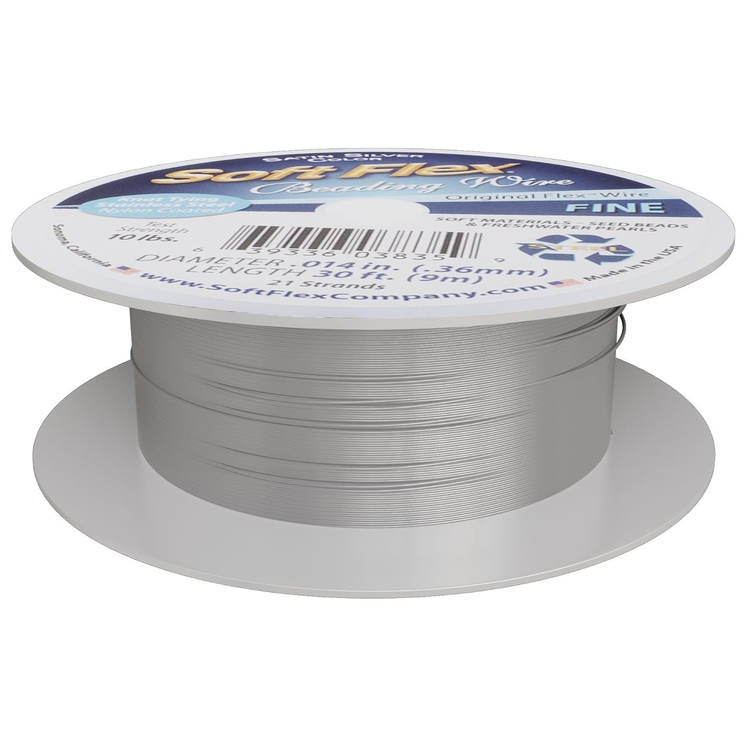 21 Strand Beading Wire – Fine 0.14 Diameter – 30 Feet Design Wire – Satin Silver