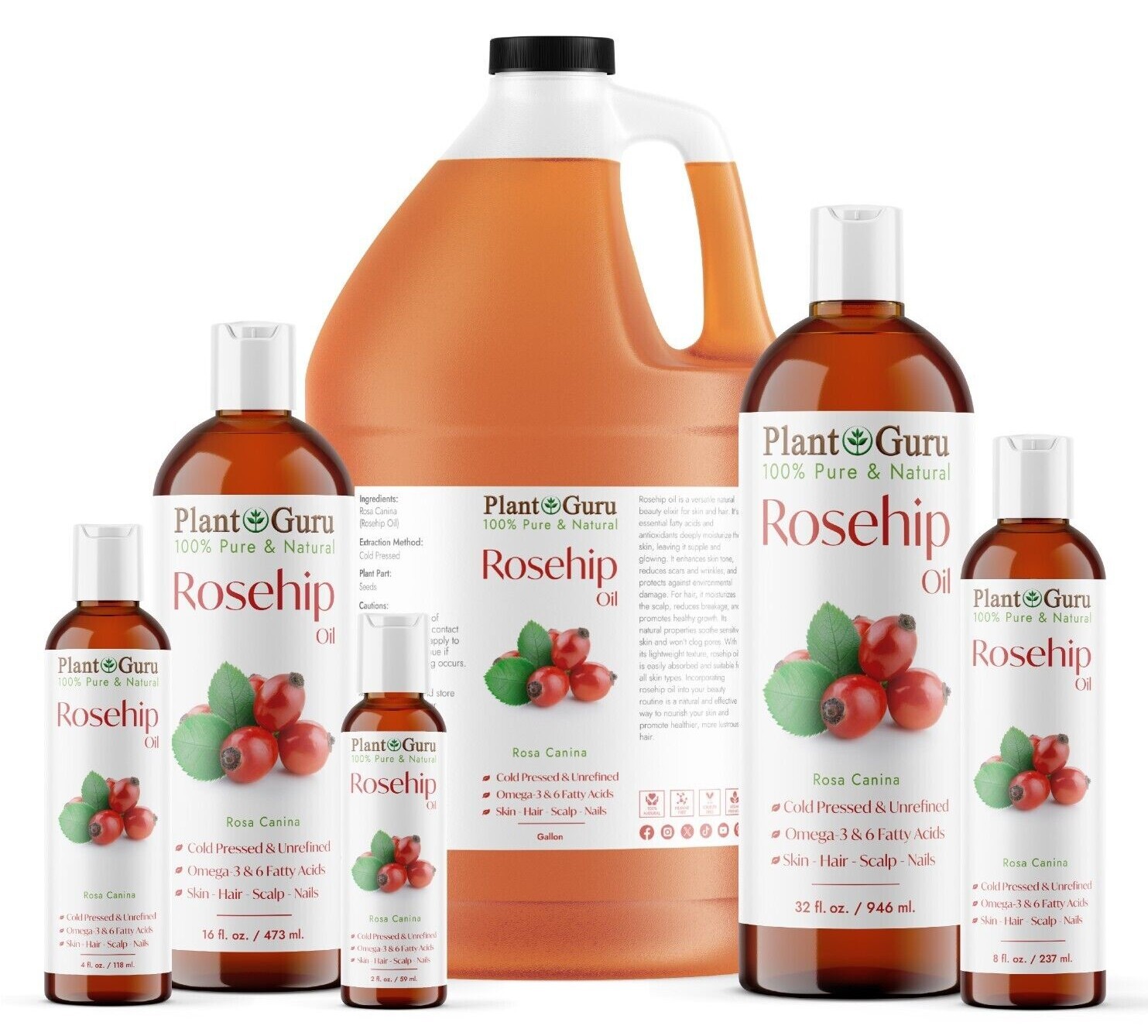 Rosehip Seed Oil Cold Pressed UNREFINED 100% Pure Natural For Skin Face Hair