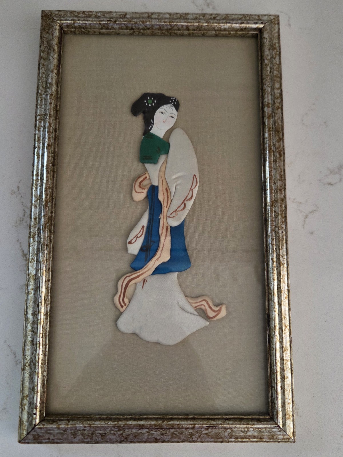 Set Of 3 Vintage Framed Chinese Oriental Asian Silk Art Oriental Geisha Ladies