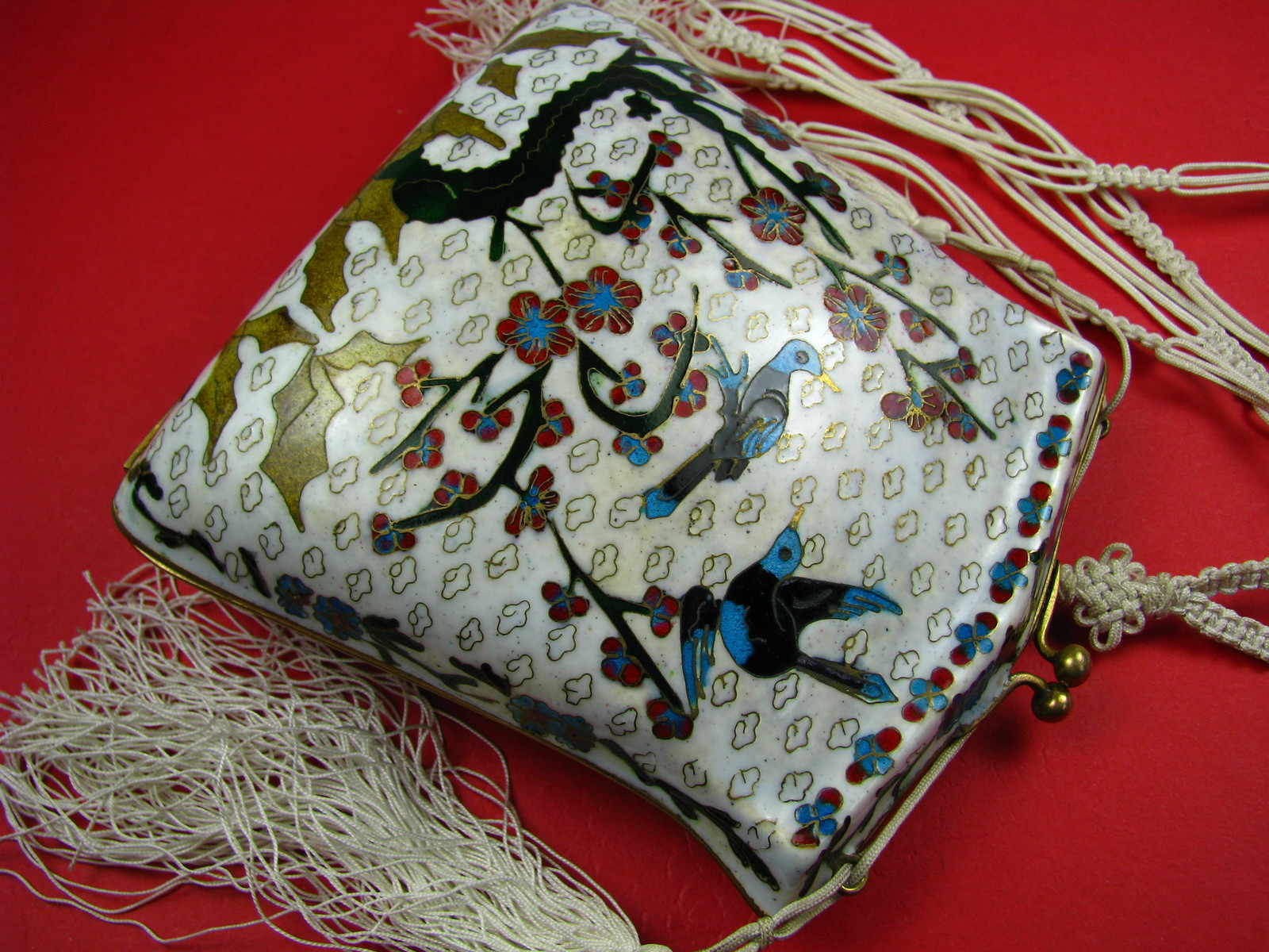 CHINESE CLOISONNE ENAMEL BRASS PURSE HANDBAG CHAMPLEVE ENAMEL Asia China c1900’s