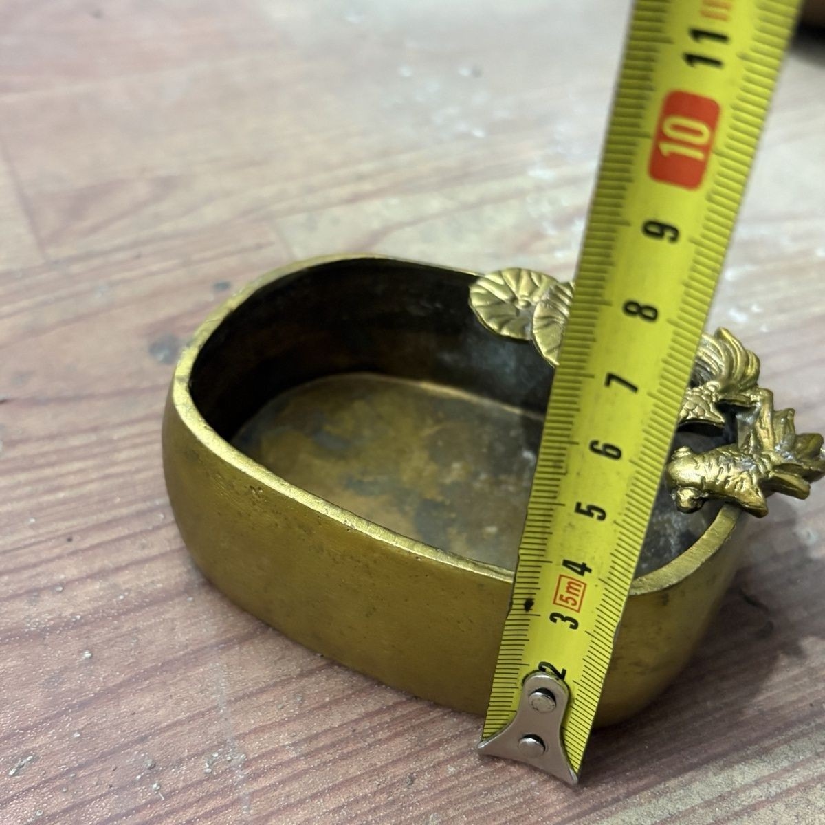 Chinese Style Metal Fish Brush Washer Ashtray Double Fish Desk Art Decor