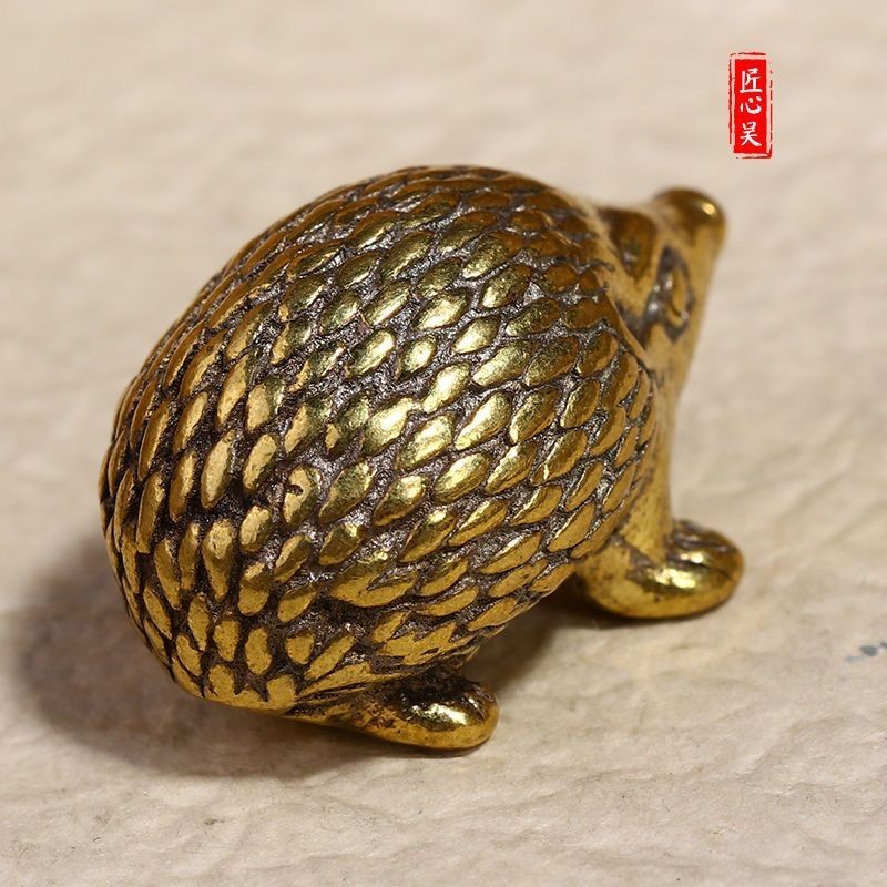 Brass Hedgehog Pen Rest Calligraphy Paperweight Solid Copper Desktop Ornament