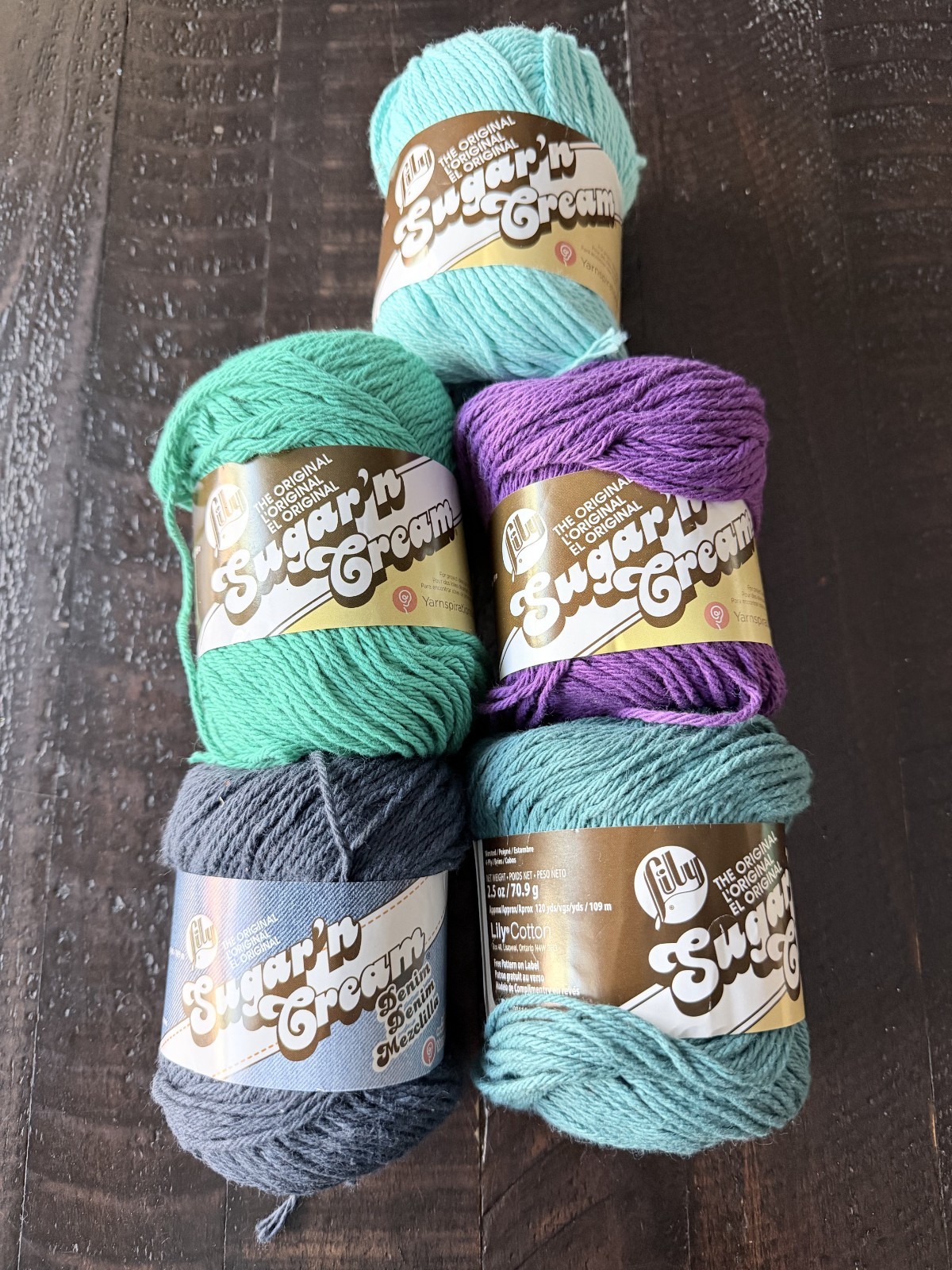 5 Lily Original Sugar ‘n Cream Yarn Lot Mixed Colors Cotton Crochet Knit