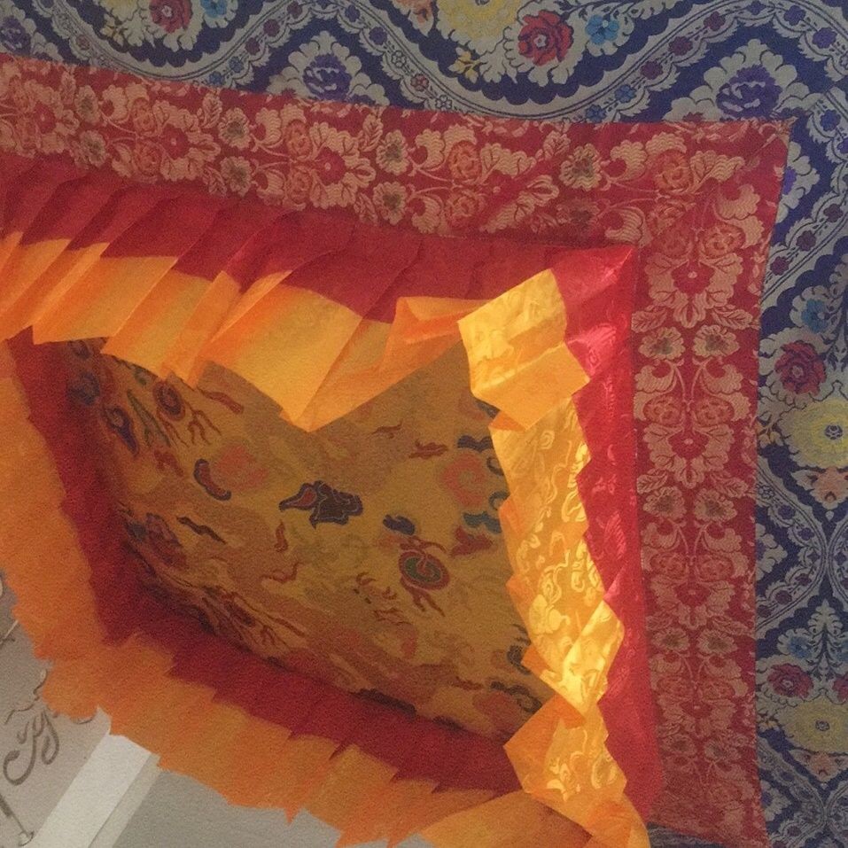 Tibetan Buddhist Square Ceiling Cloth Dragon Pattern Altar Canopy 100x100cm