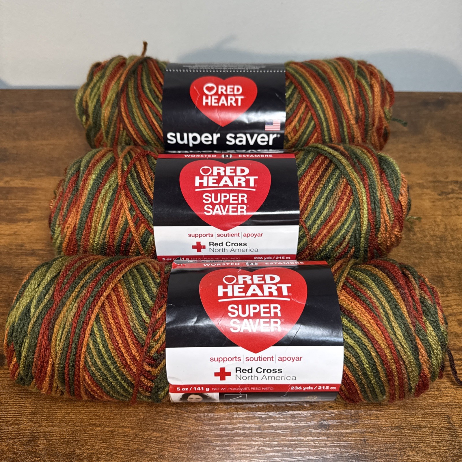 Red Heart Super Saver Yarn Fall 5 Oz Skein E300 Lot Of 3 Skeins 100% Acrylic