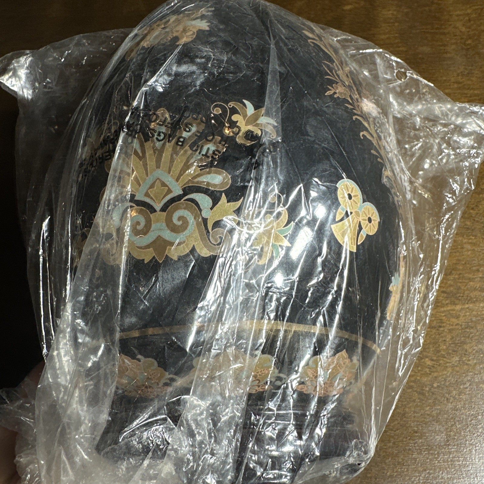 Vintage Large Satsuma Chinese Porcelain Egg Black Gold Moriage Bird Floral 9.5″