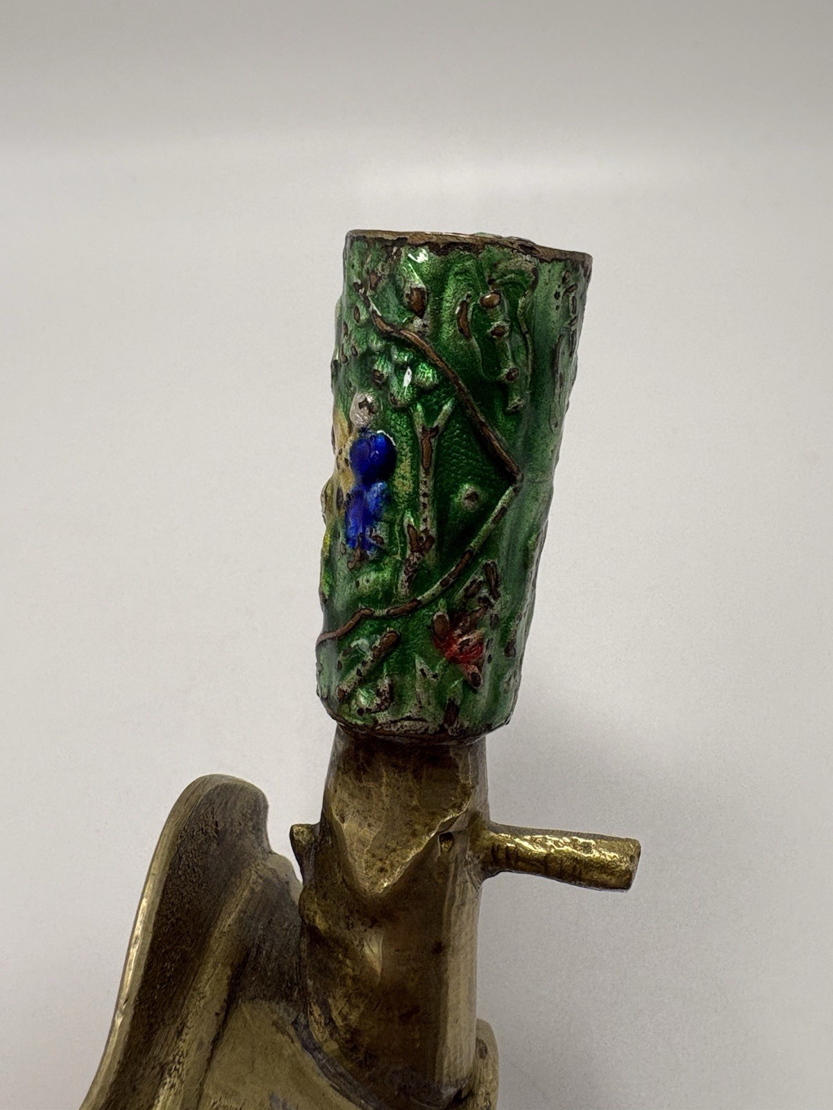 Vintage Chinese silk iron or coal iron with Cloisonné enamel handle