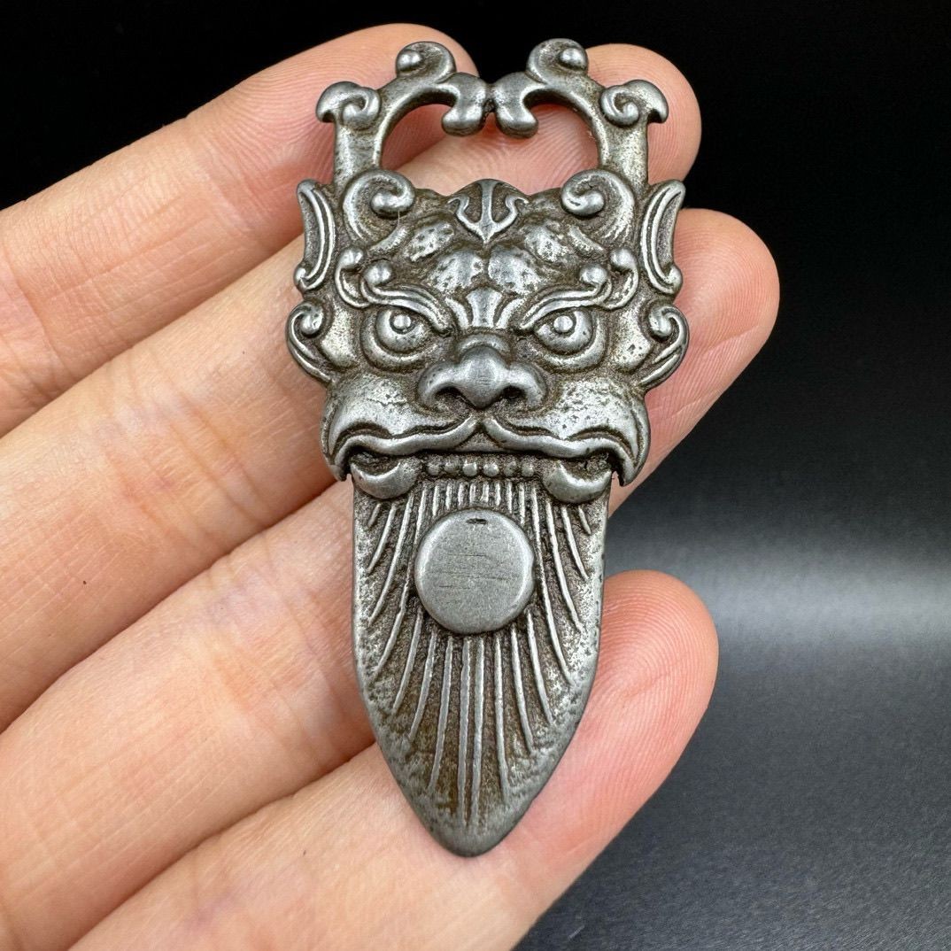 Nepal Tibetan Iron Meteorite Dragon Pendant Carved Tibetan Amulet Charm