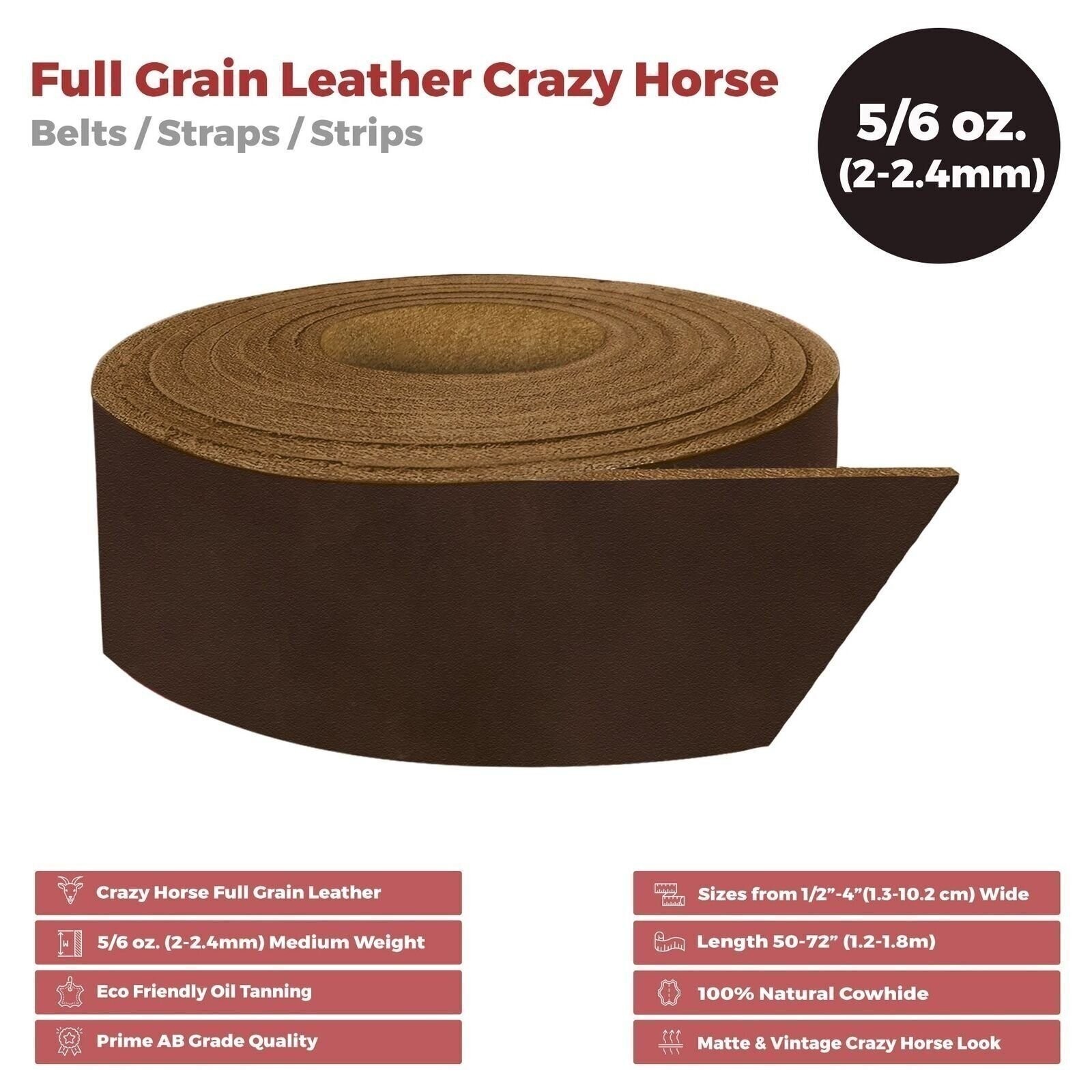 ELW 5-6 oz (2-2.4mm) Straps, Belts, Strips 40″ to 60″ Length Full Grain Leather