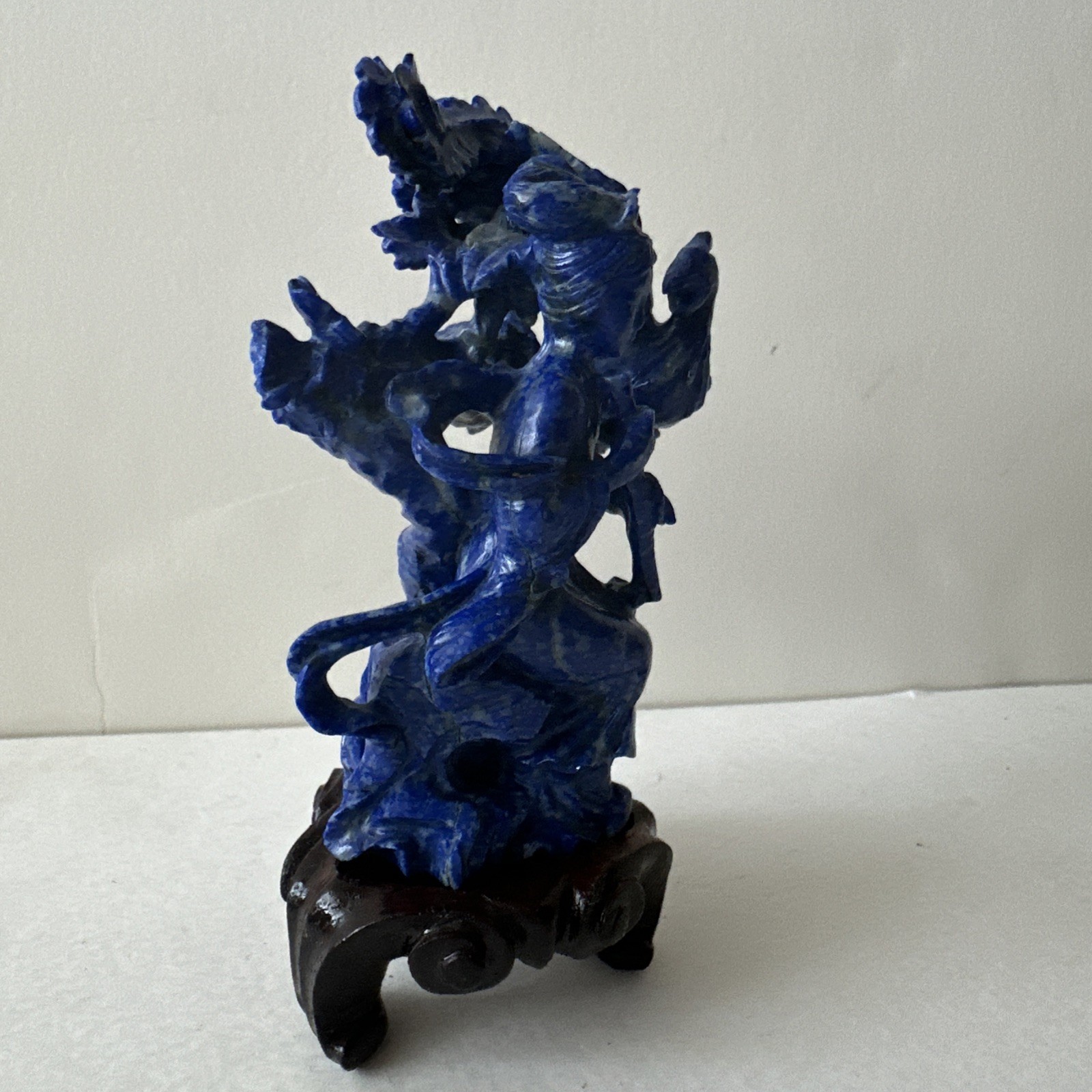 Chinese Lapis Lazuli Carved Figure & Phoenix Miniature Sculpture, 3.75”