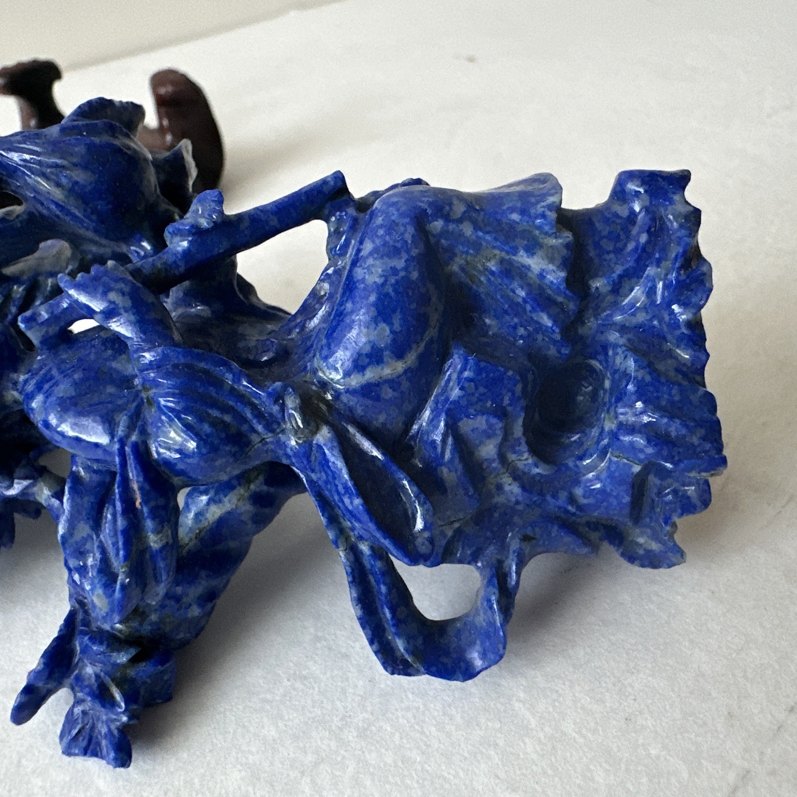 Chinese Lapis Lazuli Carved Figure & Phoenix Miniature Sculpture, 3.75”