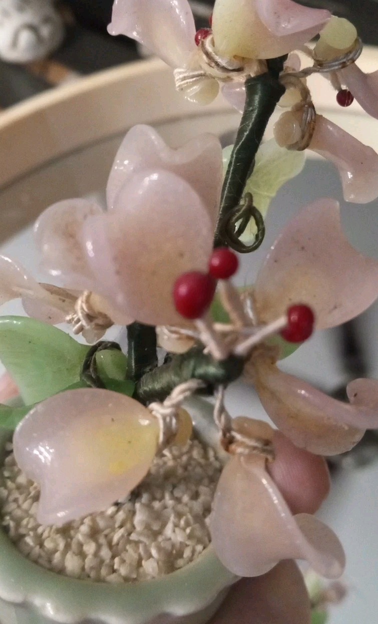 Vintage jade rose quartz flower bonsai tree decorative decor