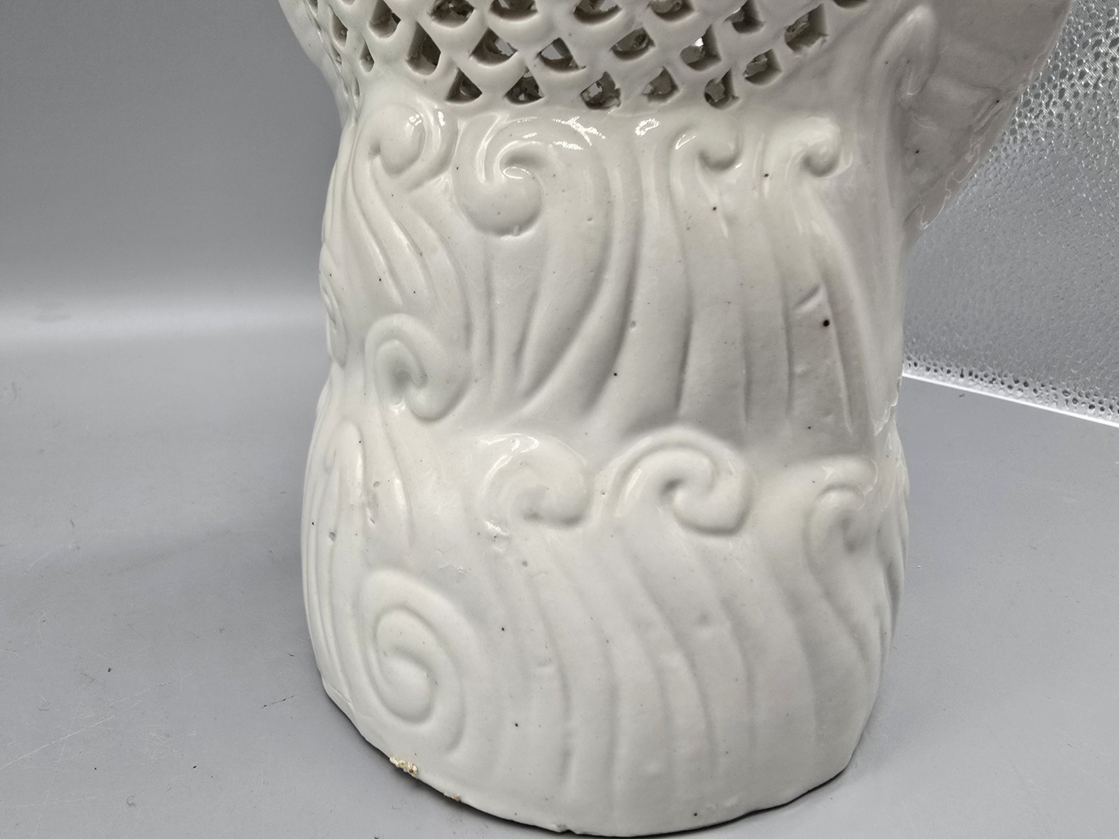 Vintage Blanc De Chine Koi Fish Votive Lamp Base Sculpture 10 1/2″