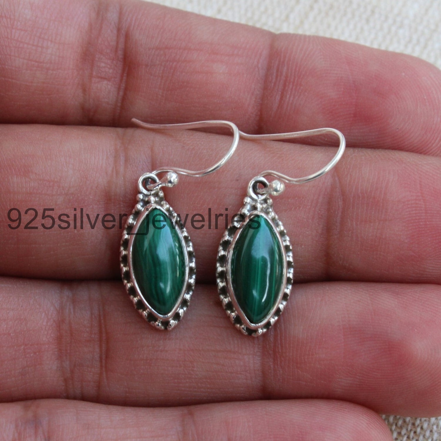 Malachite Stone 925 Sterling Silver Handmade Dangle Women Earring Jewelry P#699