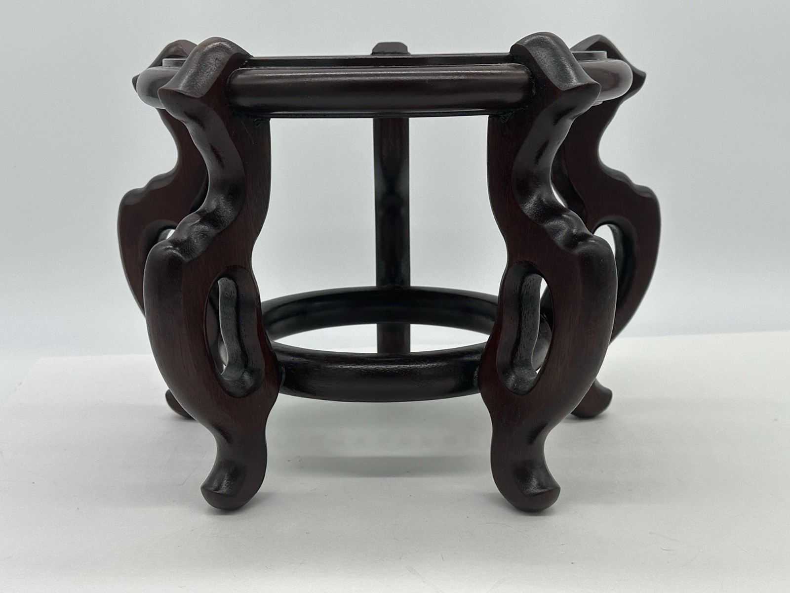 Chinese Carved Wood Fishbowl Plant Vase Bowl Display Stand Riser Base