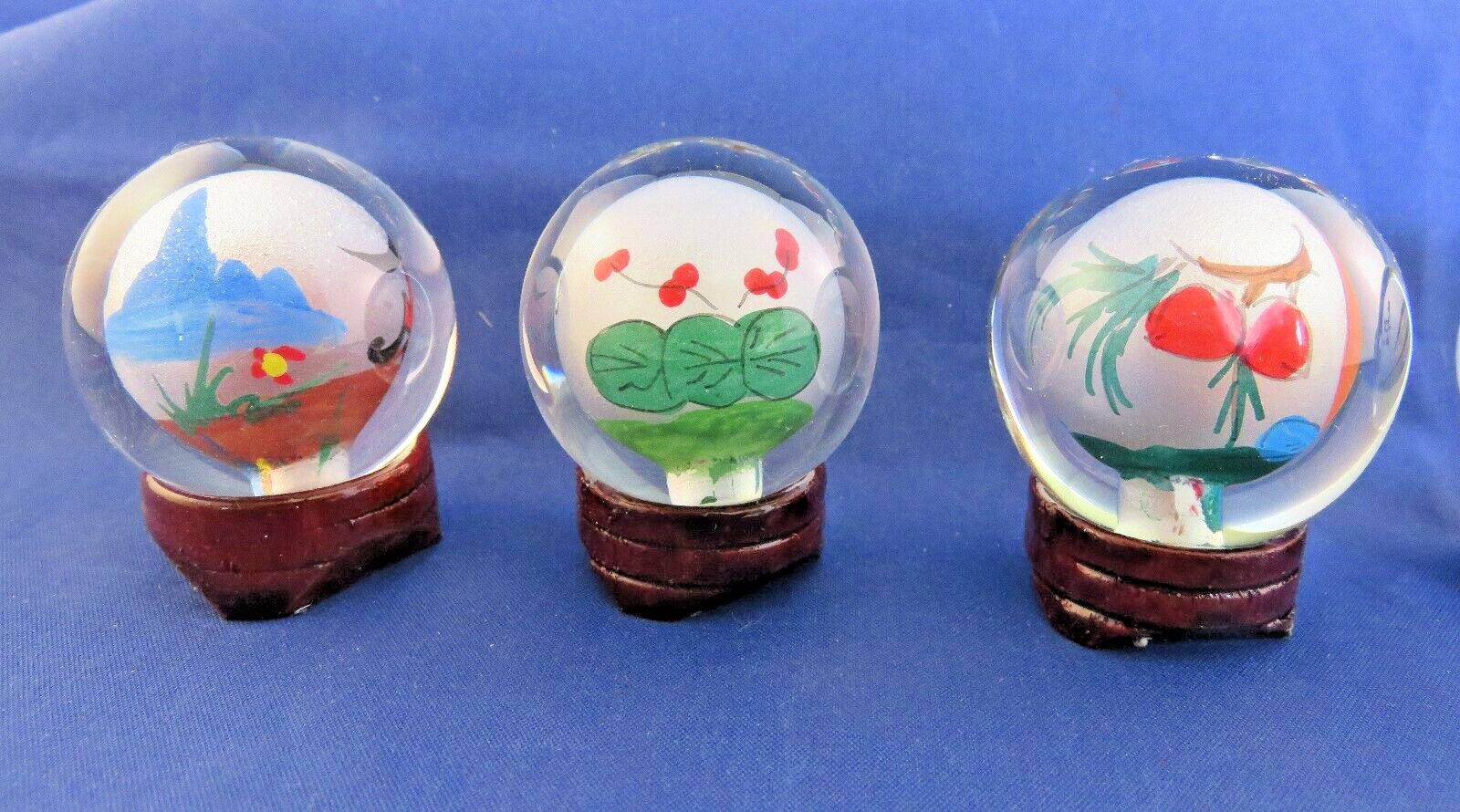 Reversed Painted Glass Balls w Chinese Zodiacs w Stands (1301)