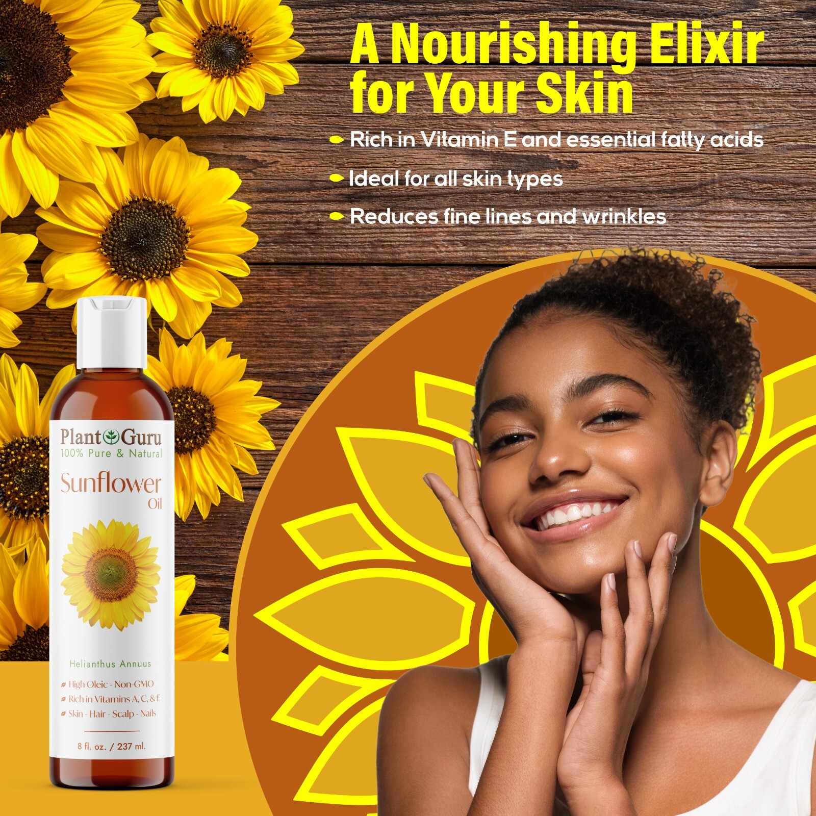 Sunflower Seed Oil 2 oz HIGH OLEIC Cold Pressed REFINED Seed 100% Pure Natural