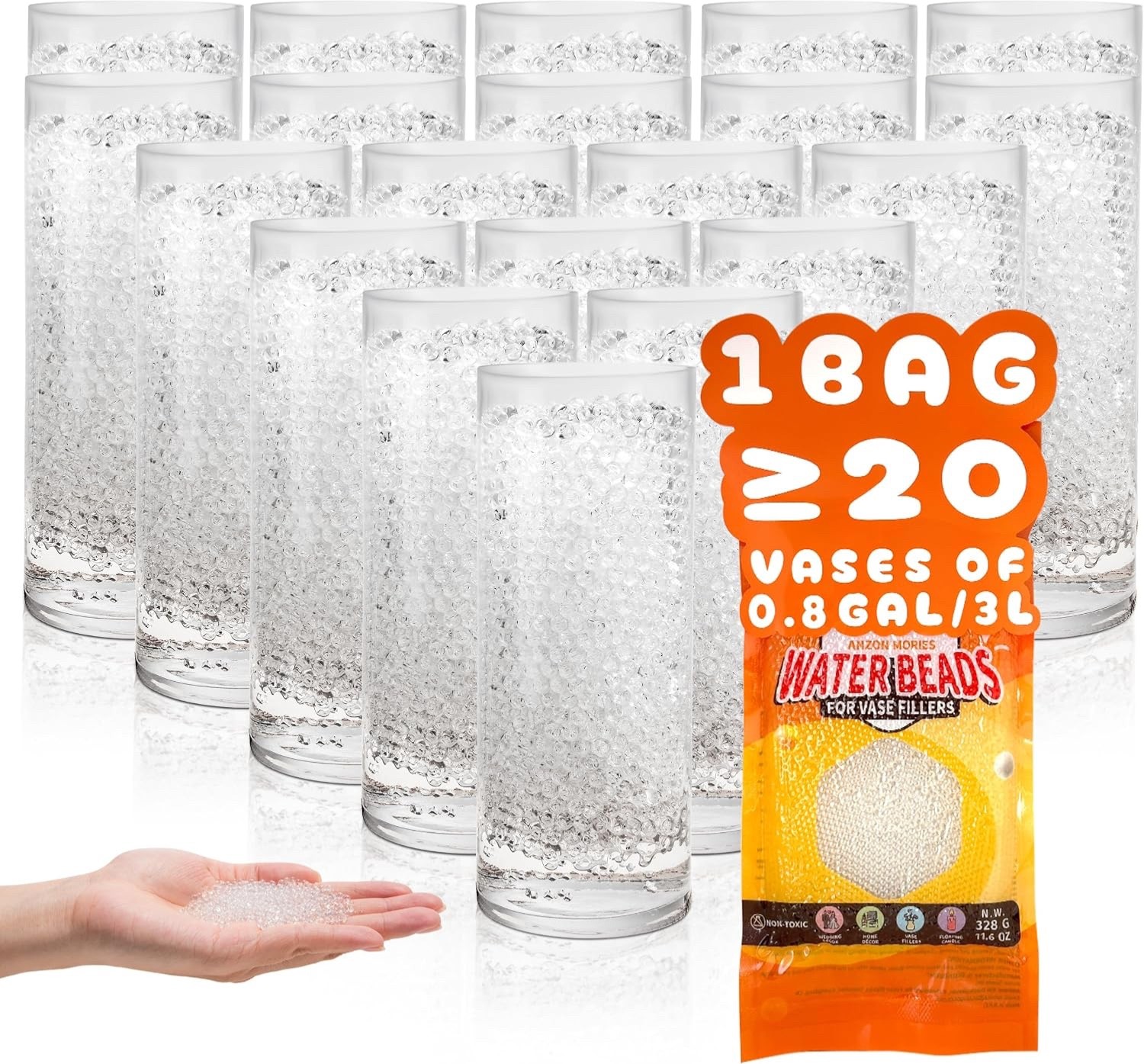205,000 Clear Water Gel Beads for Vases, Transparent Water Gel Beads for Vase Fi