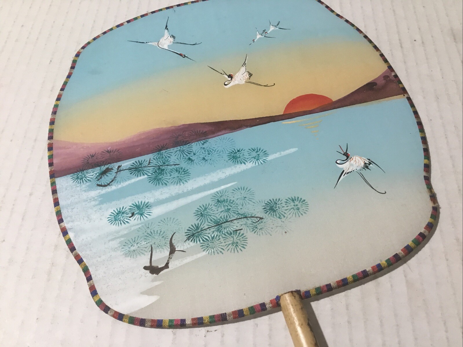 4 Vintage Silk Fans Pandas – Flower – Sea Scape – Sea Life.